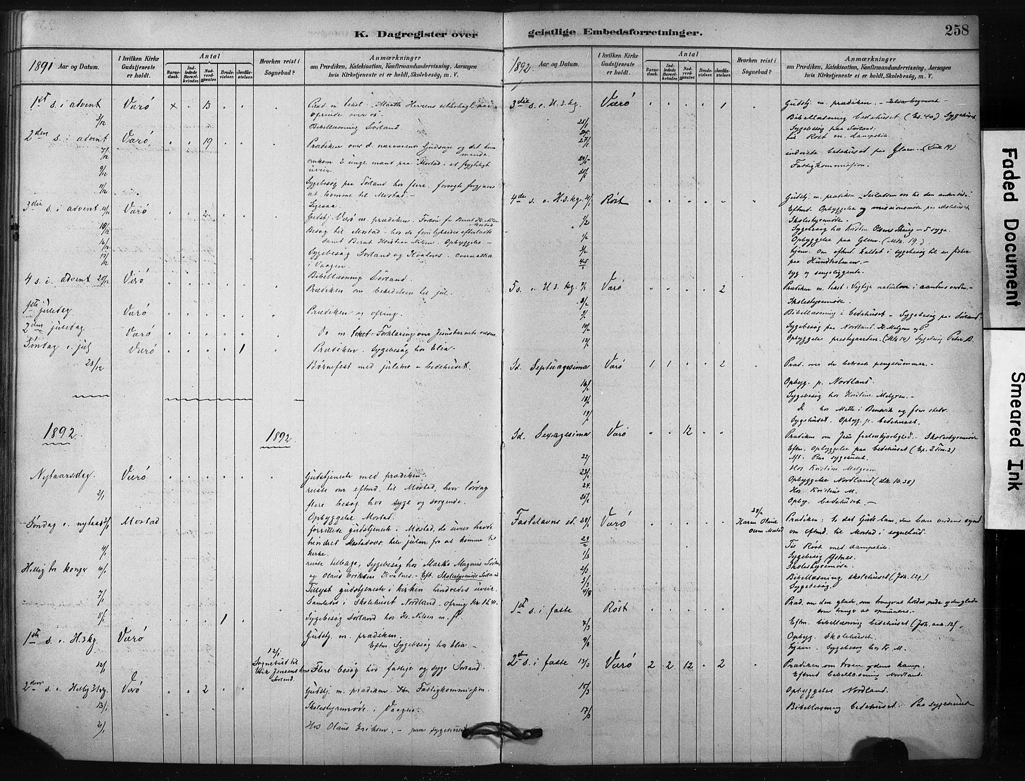 Ministerialprotokoller, klokkerbøker og fødselsregistre - Nordland, AV/SAT-A-1459/807/L0122: Parish register (official) no. 807A05, 1880-1902, p. 258