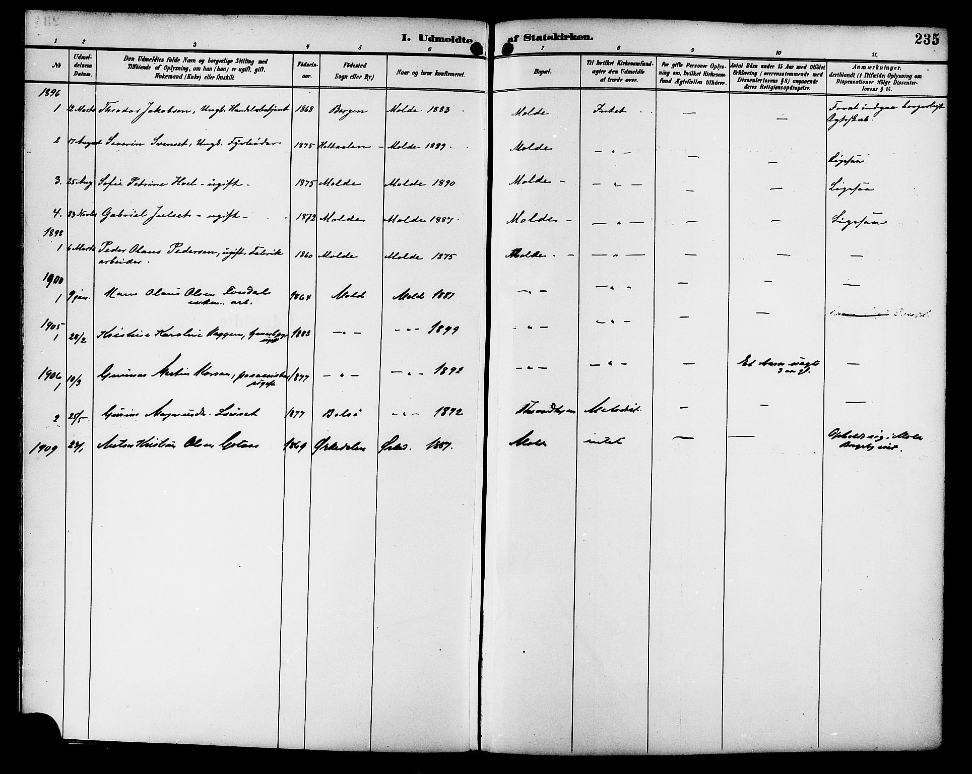 Ministerialprotokoller, klokkerbøker og fødselsregistre - Møre og Romsdal, SAT/A-1454/558/L0702: Parish register (copy) no. 558C03, 1894-1915, p. 235