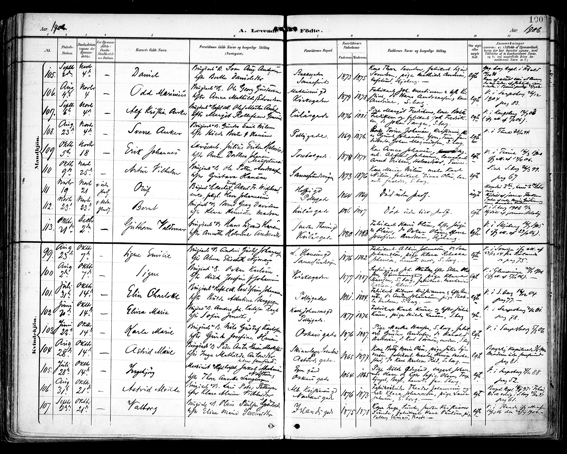 Sarpsborg prestekontor Kirkebøker, AV/SAO-A-2006/F/Fa/L0005: Parish register (official) no. 5, 1900-1909, p. 100