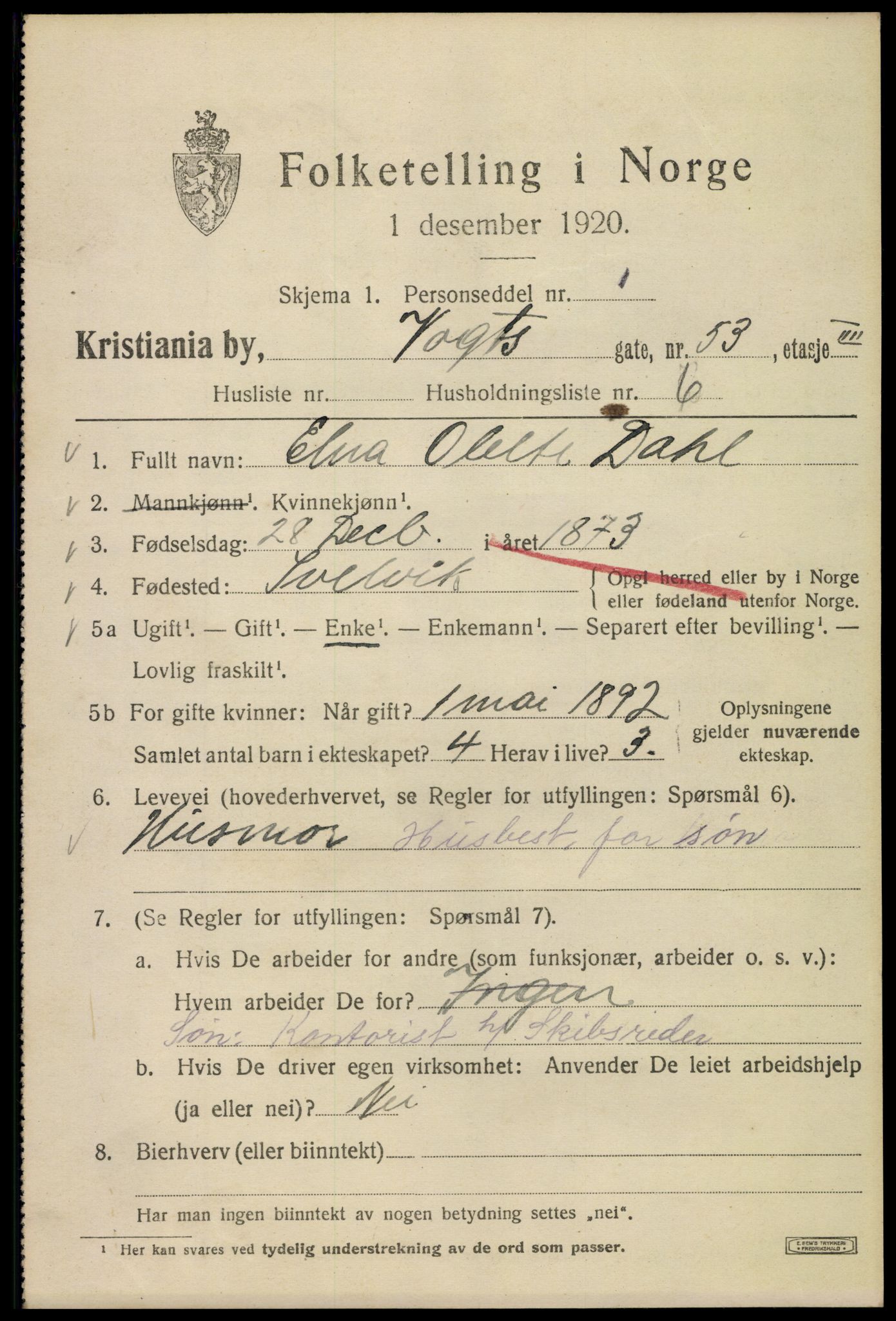 SAO, 1920 census for Kristiania, 1920, p. 642527