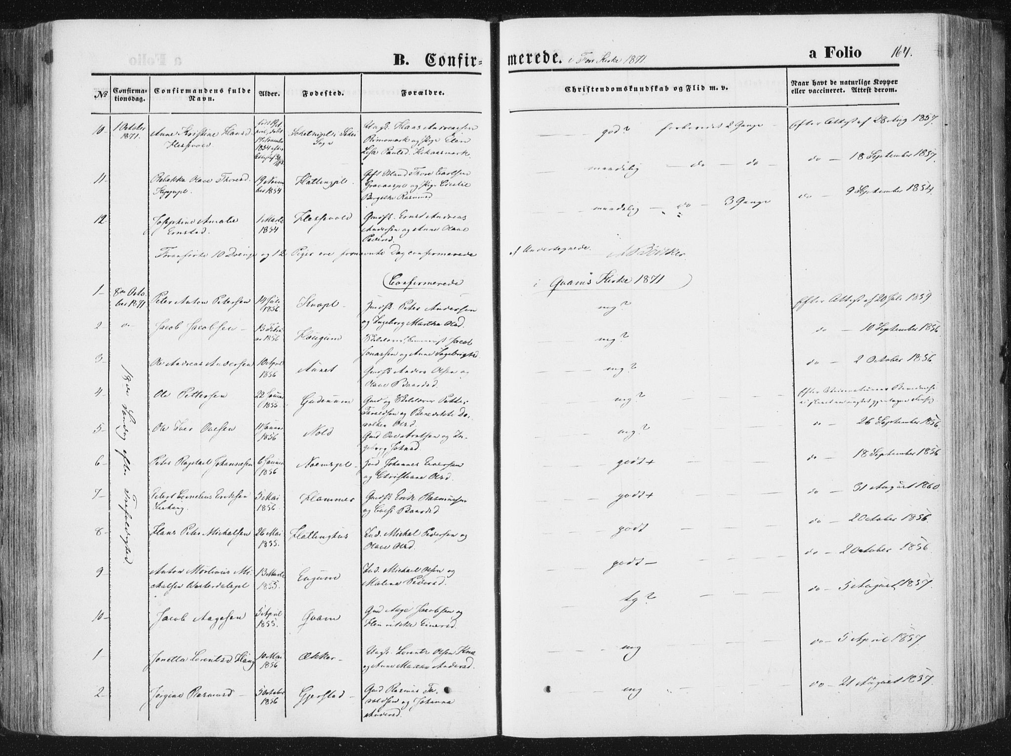 Ministerialprotokoller, klokkerbøker og fødselsregistre - Nord-Trøndelag, SAT/A-1458/746/L0447: Parish register (official) no. 746A06, 1860-1877, p. 164