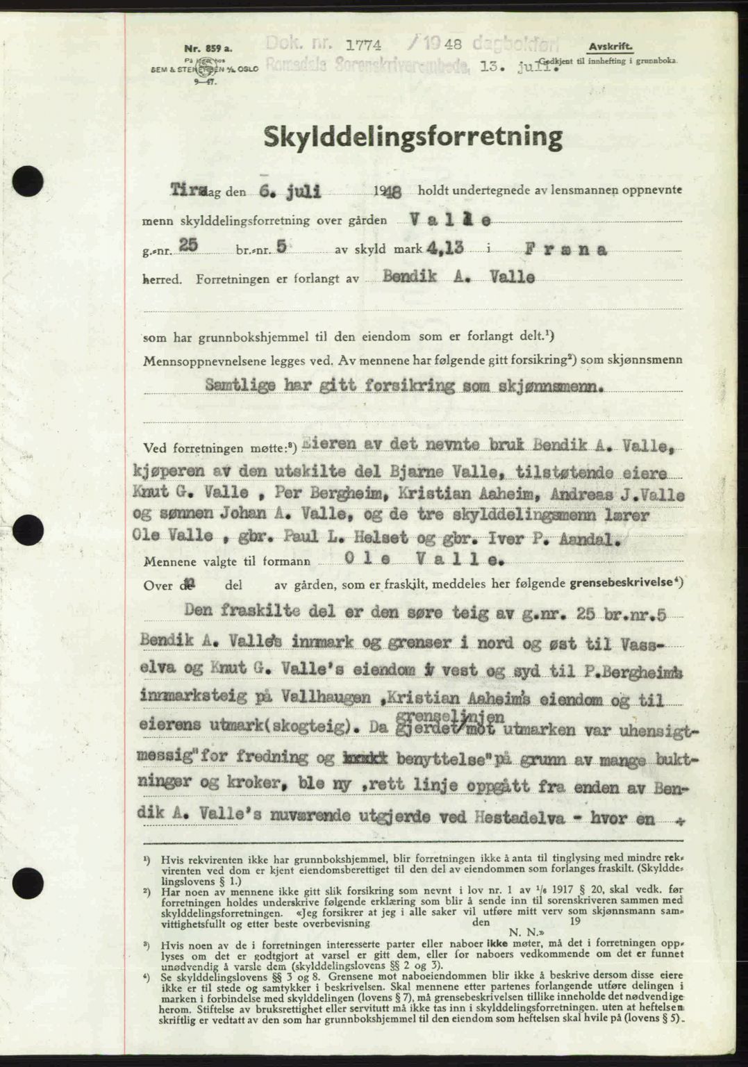 Romsdal sorenskriveri, AV/SAT-A-4149/1/2/2C: Mortgage book no. A26, 1948-1948, Diary no: : 1774/1948