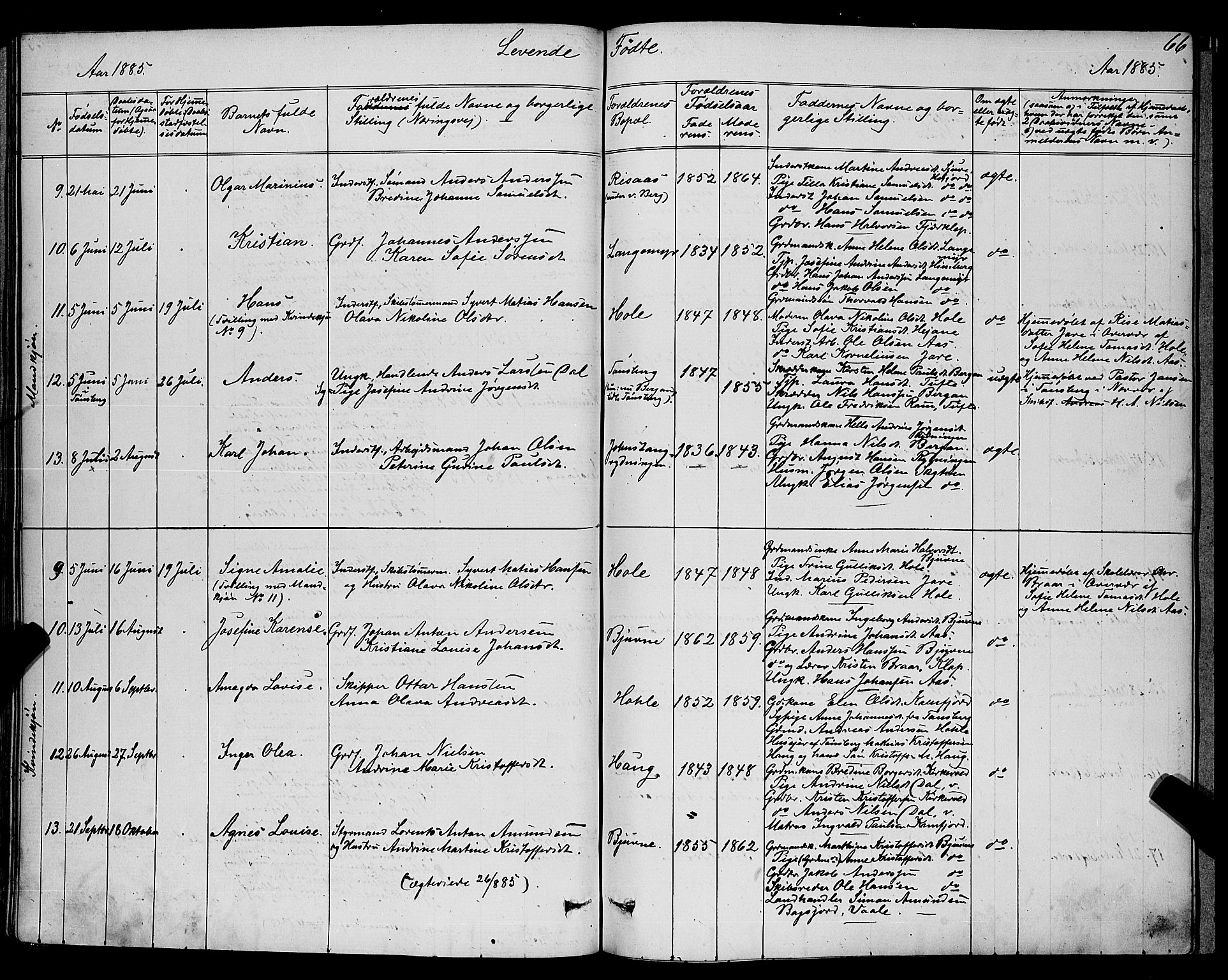 Ramnes kirkebøker, AV/SAKO-A-314/G/Ga/L0003: Parish register (copy) no. I 3, 1870-1896, p. 66