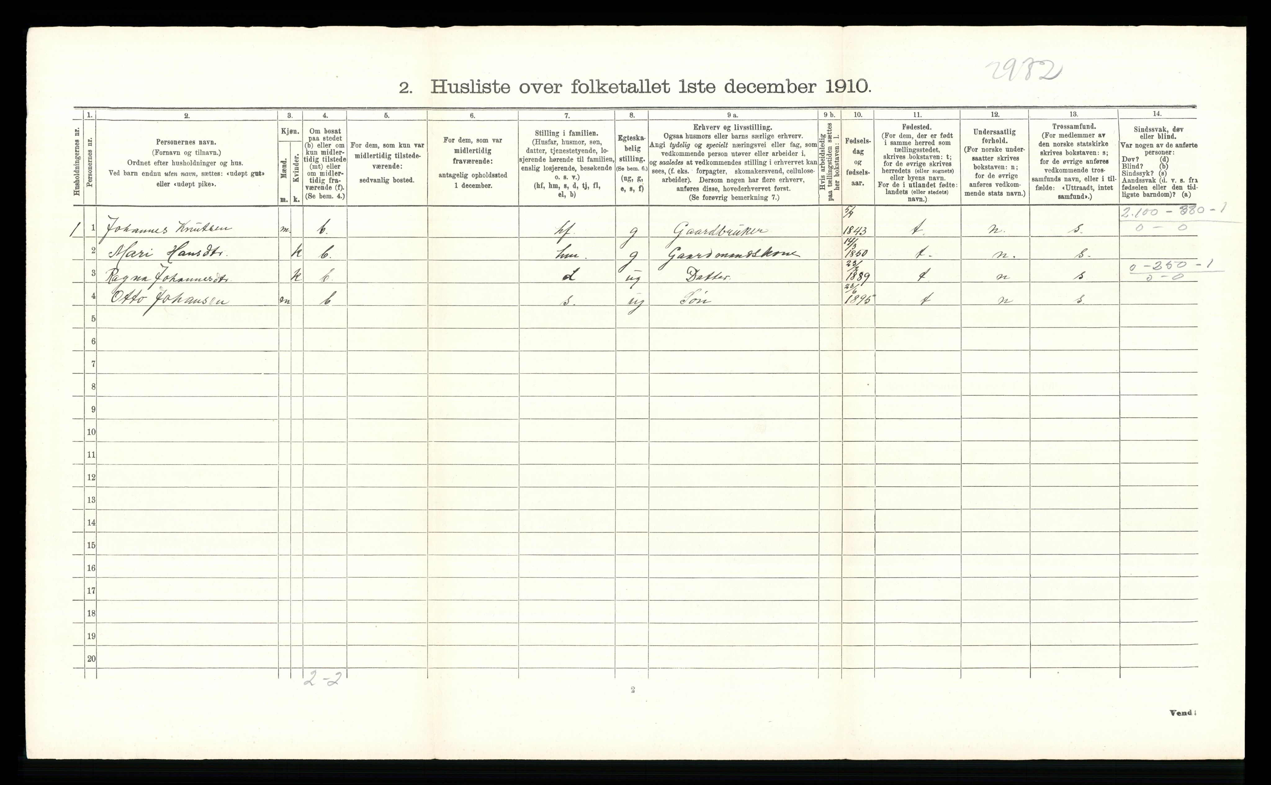 RA, 1910 census for Ringebu, 1910, p. 1113