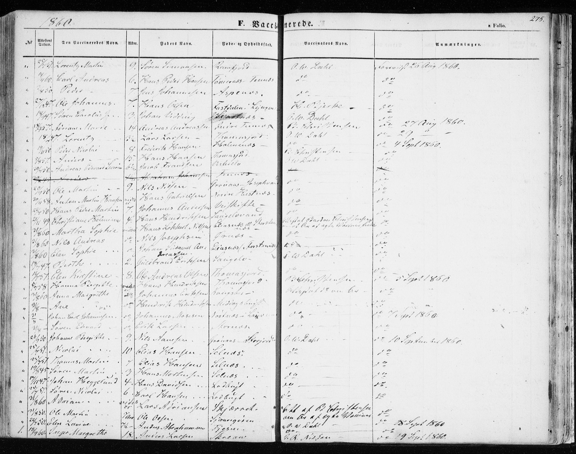 Balsfjord sokneprestembete, SATØ/S-1303/G/Ga/L0003kirke: Parish register (official) no. 3, 1856-1870, p. 275