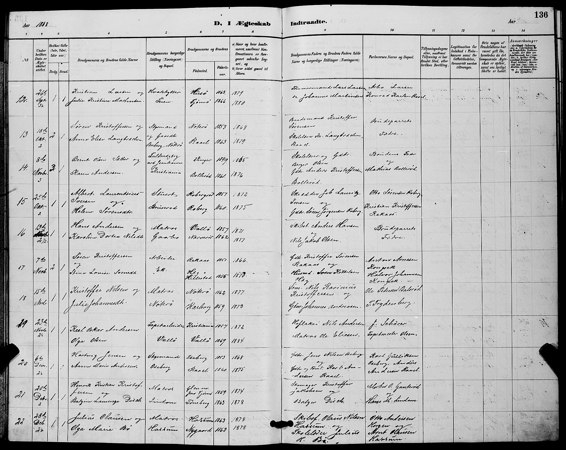 Sem kirkebøker, SAKO/A-5/G/Gb/L0002: Parish register (copy) no. II 2, 1886-1899, p. 136