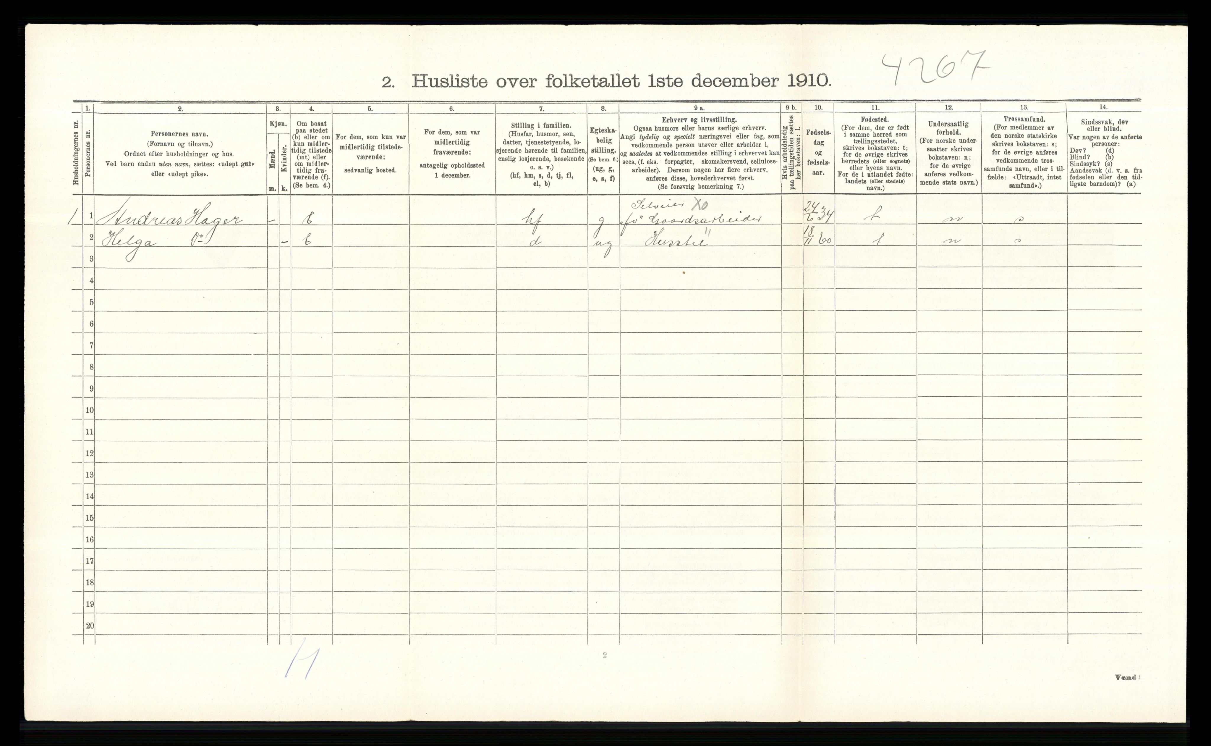 RA, 1910 census for Vestre Toten, 1910, p. 364