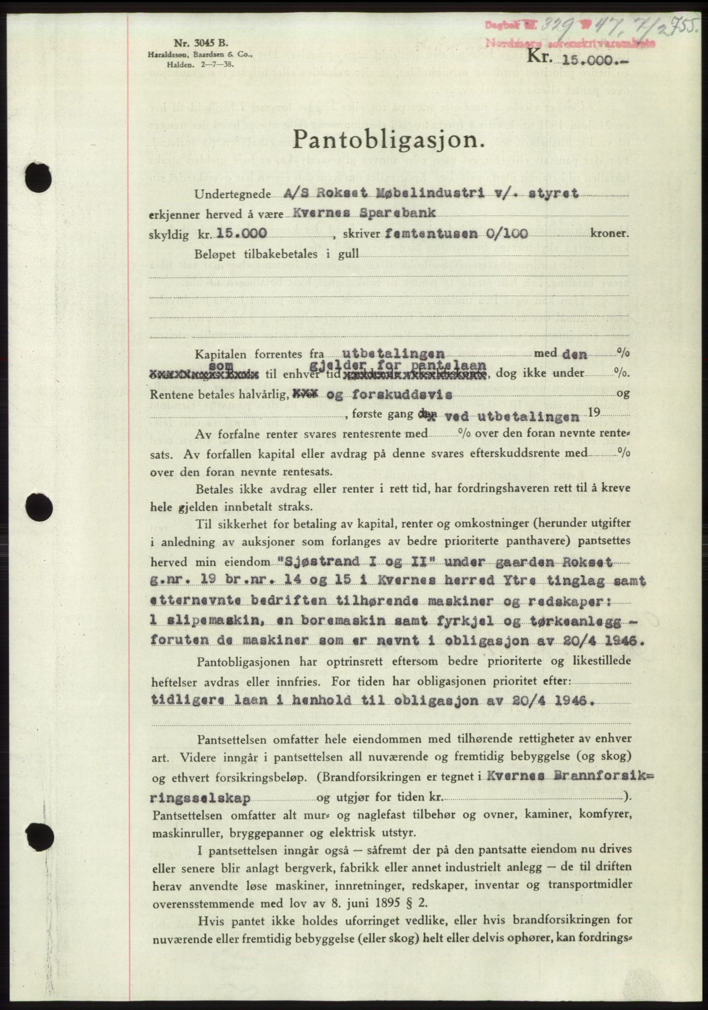 Nordmøre sorenskriveri, AV/SAT-A-4132/1/2/2Ca: Mortgage book no. B95, 1946-1947, Diary no: : 329/1947