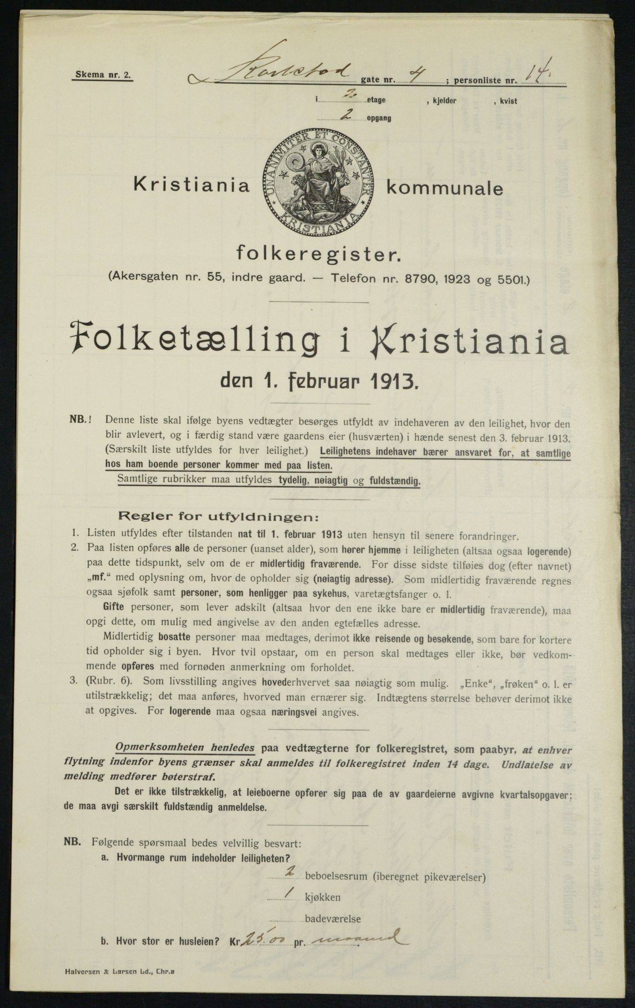 OBA, Municipal Census 1913 for Kristiania, 1913, p. 48710