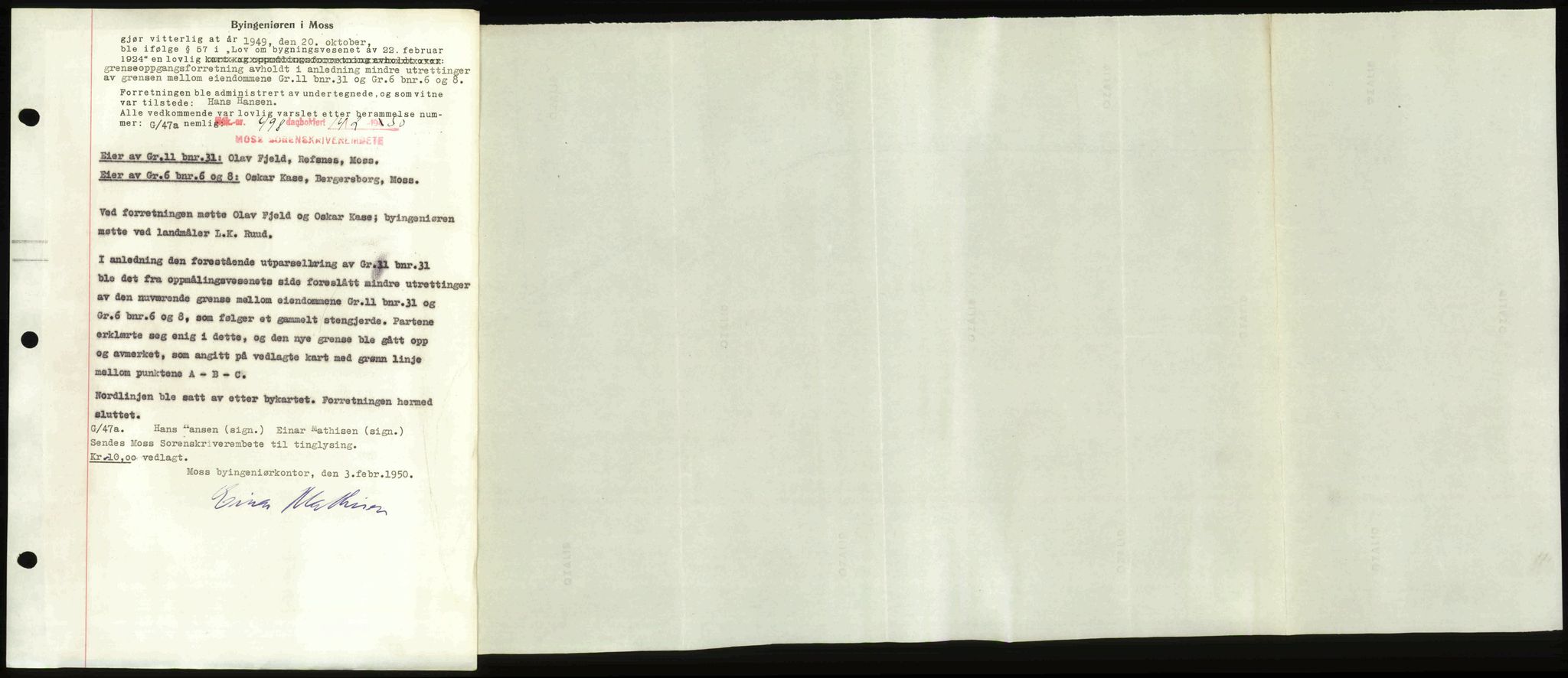 Moss sorenskriveri, SAO/A-10168: Mortgage book no. A25, 1950-1950, Diary no: : 498/1950