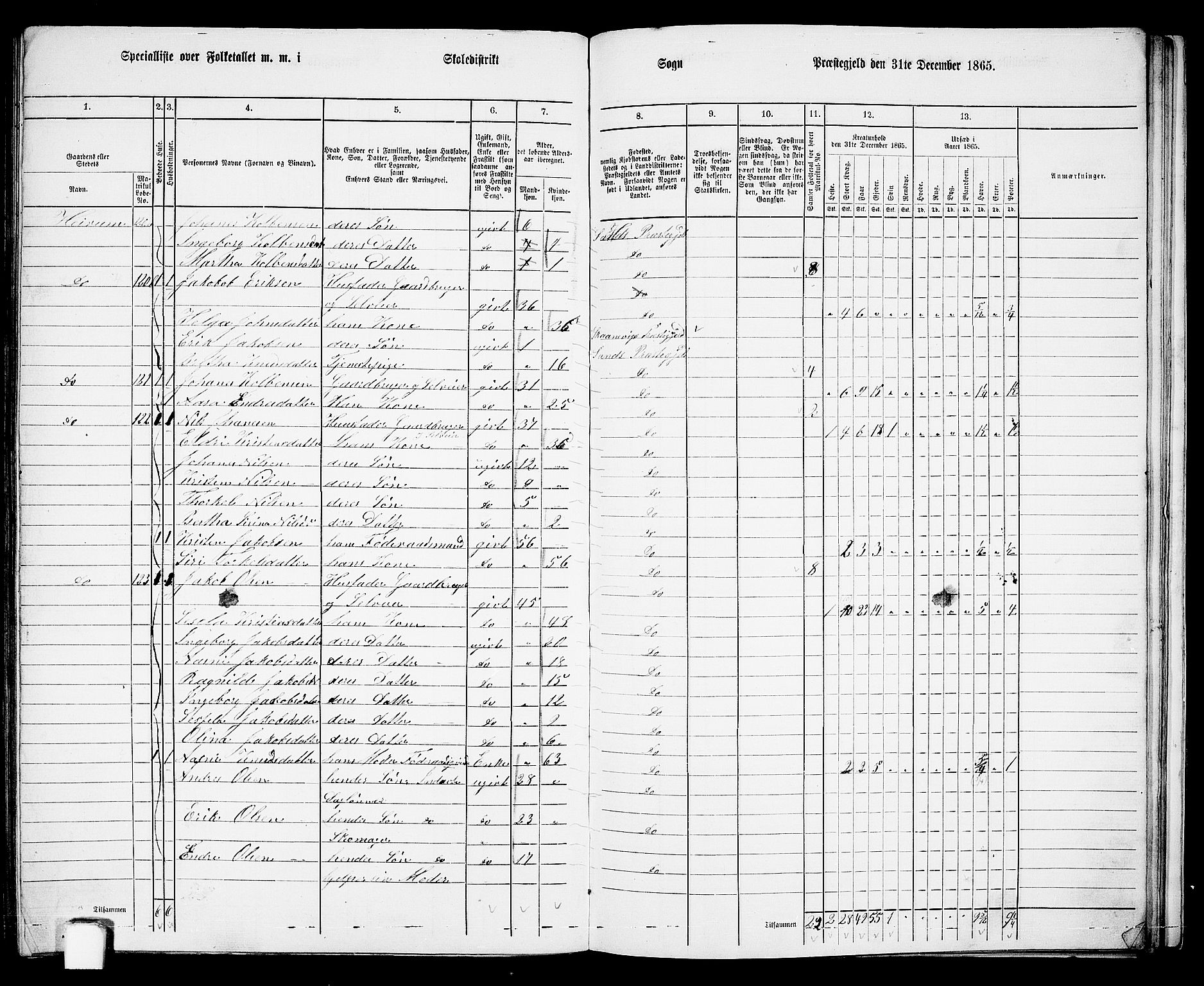 RA, 1865 census for Sand, 1865, p. 130