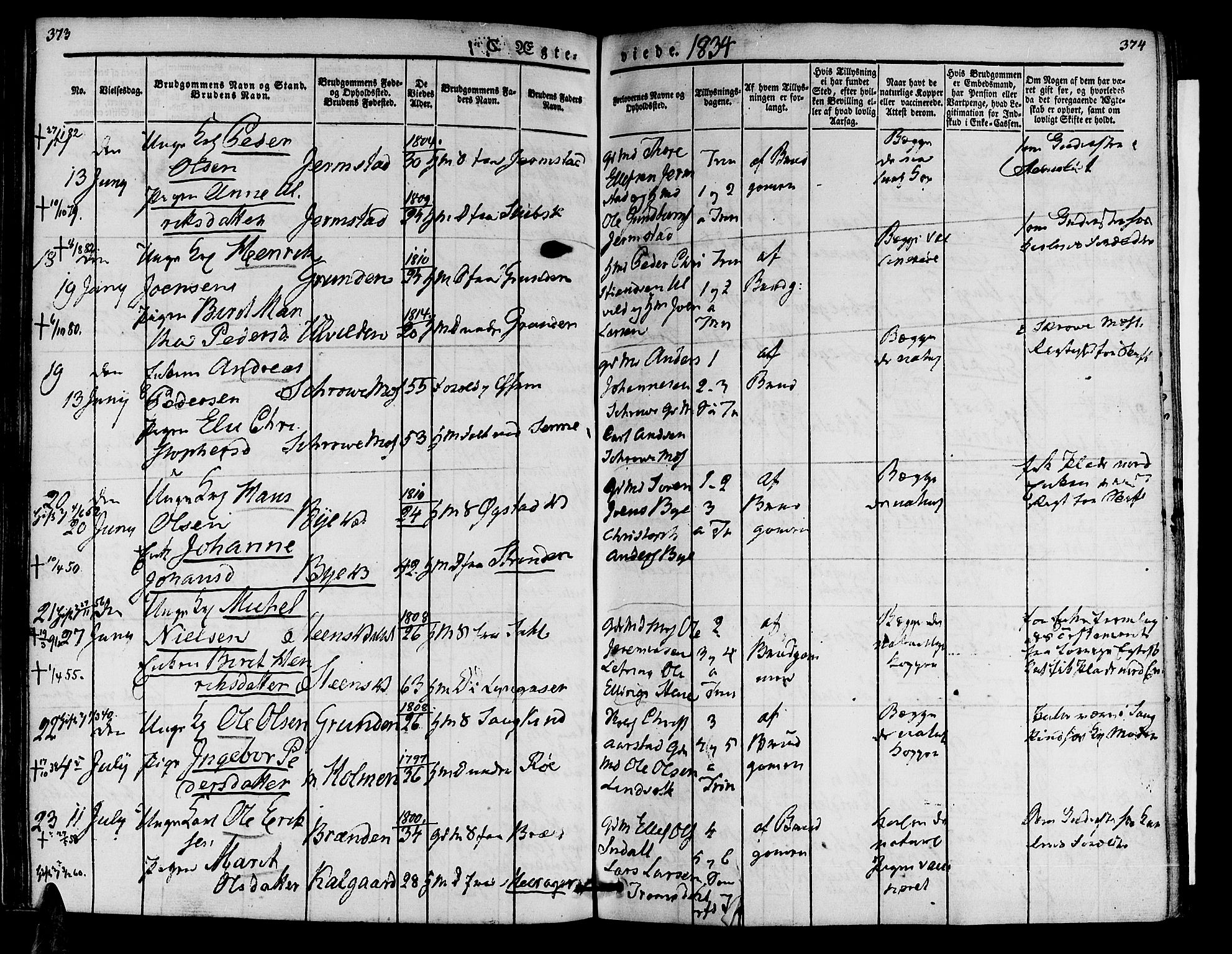 Ministerialprotokoller, klokkerbøker og fødselsregistre - Nord-Trøndelag, AV/SAT-A-1458/723/L0238: Parish register (official) no. 723A07, 1831-1840, p. 373-374