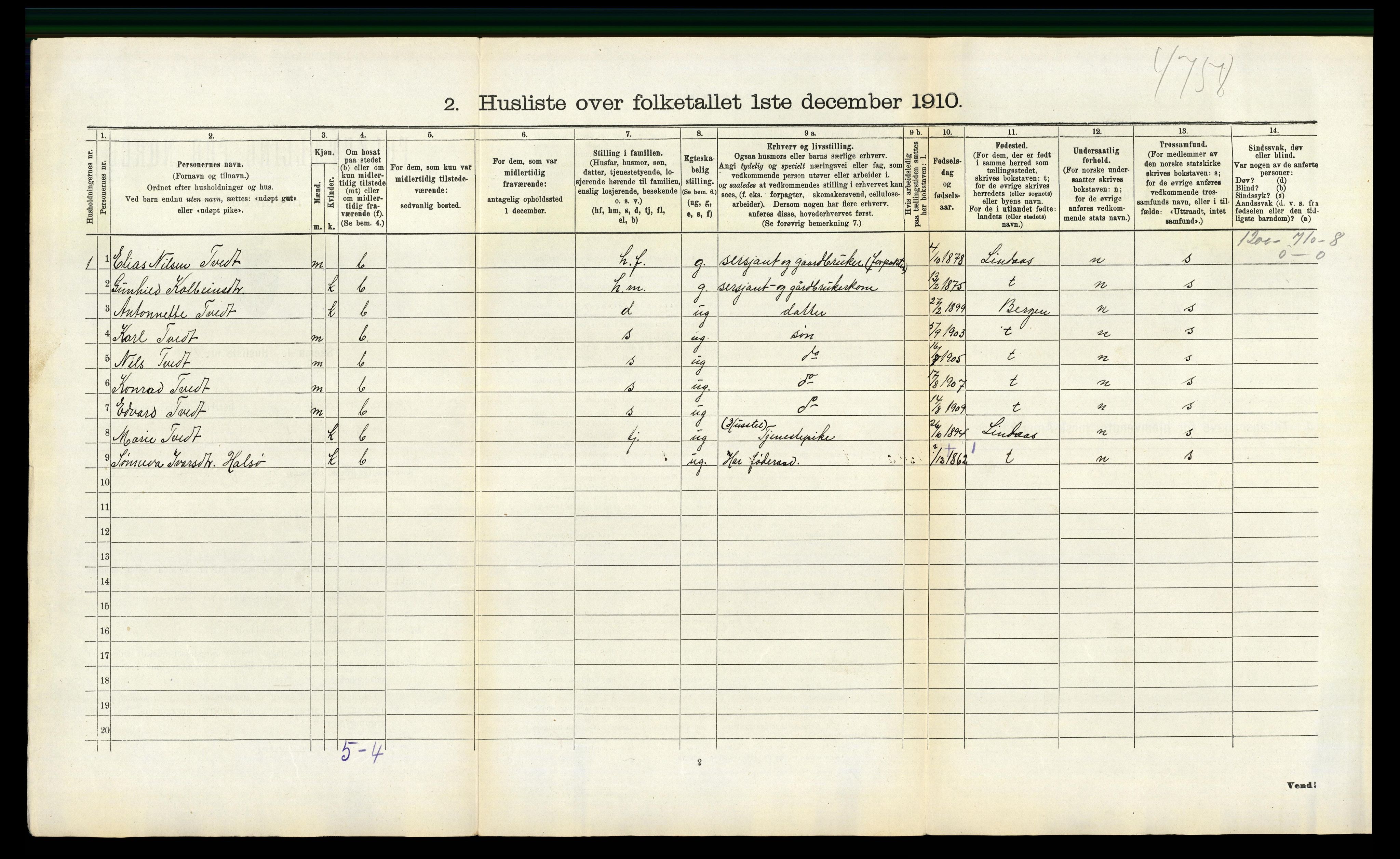 RA, 1910 census for Masfjorden, 1910, p. 251