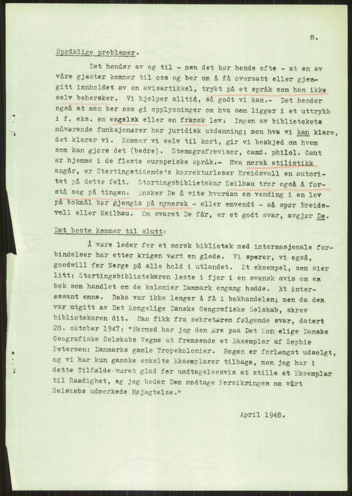 Universitetsbiblioteket i Oslo, RA/S-4102/E/Ea/L0002/0001: -- / Norske bibliotekmøter, 1945-1954, p. 446