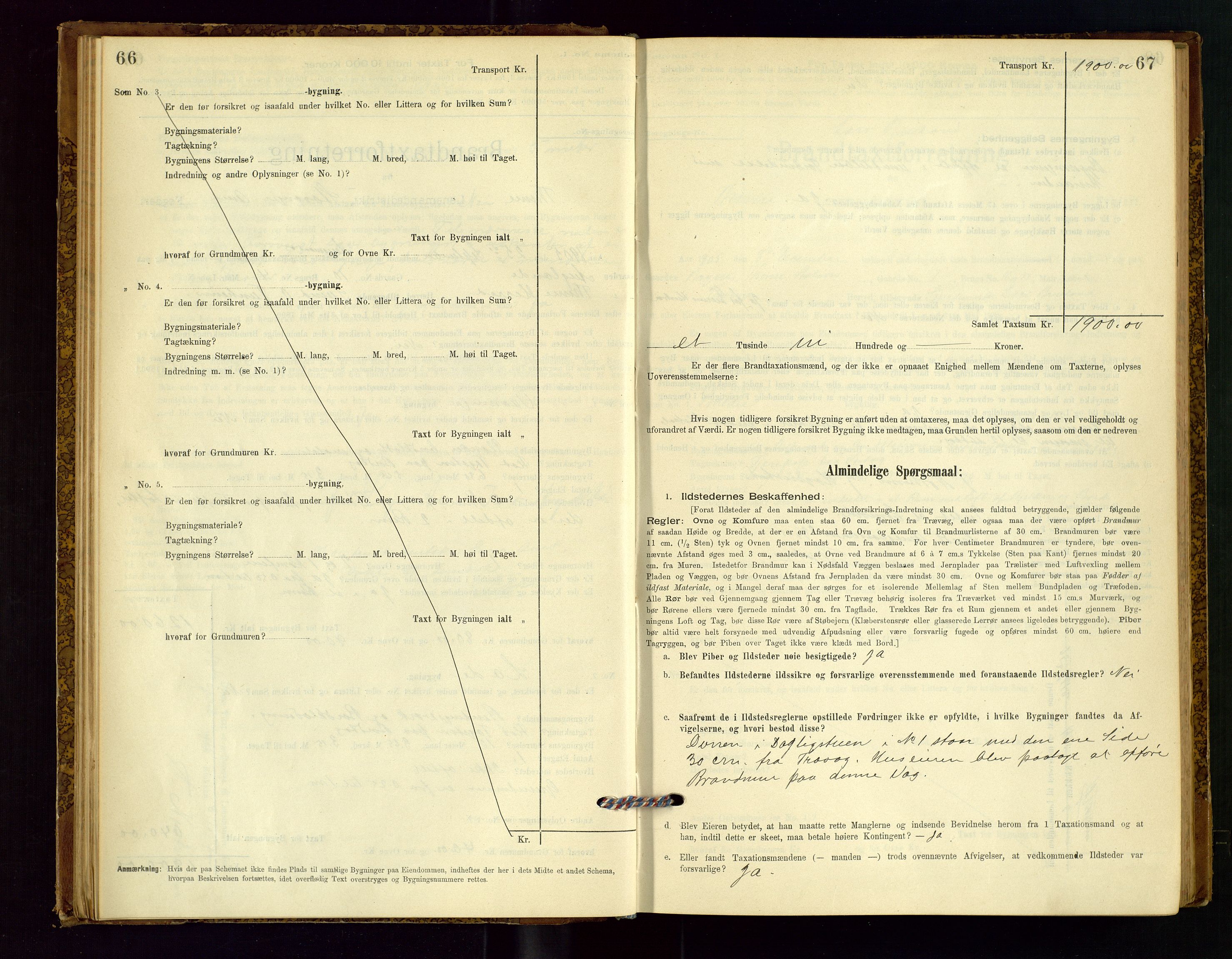 Time lensmannskontor, SAST/A-100420/Gob/L0001: Branntakstprotokoll, 1896-1914, p. 66-67