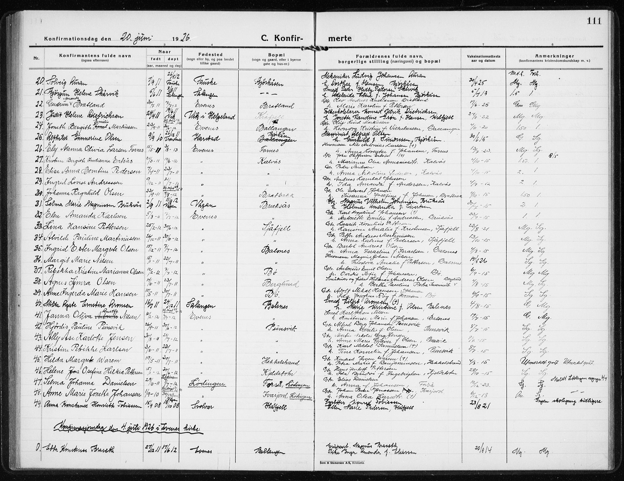 Ministerialprotokoller, klokkerbøker og fødselsregistre - Nordland, AV/SAT-A-1459/869/L0975: Parish register (copy) no. 869C01, 1923-1939, p. 111