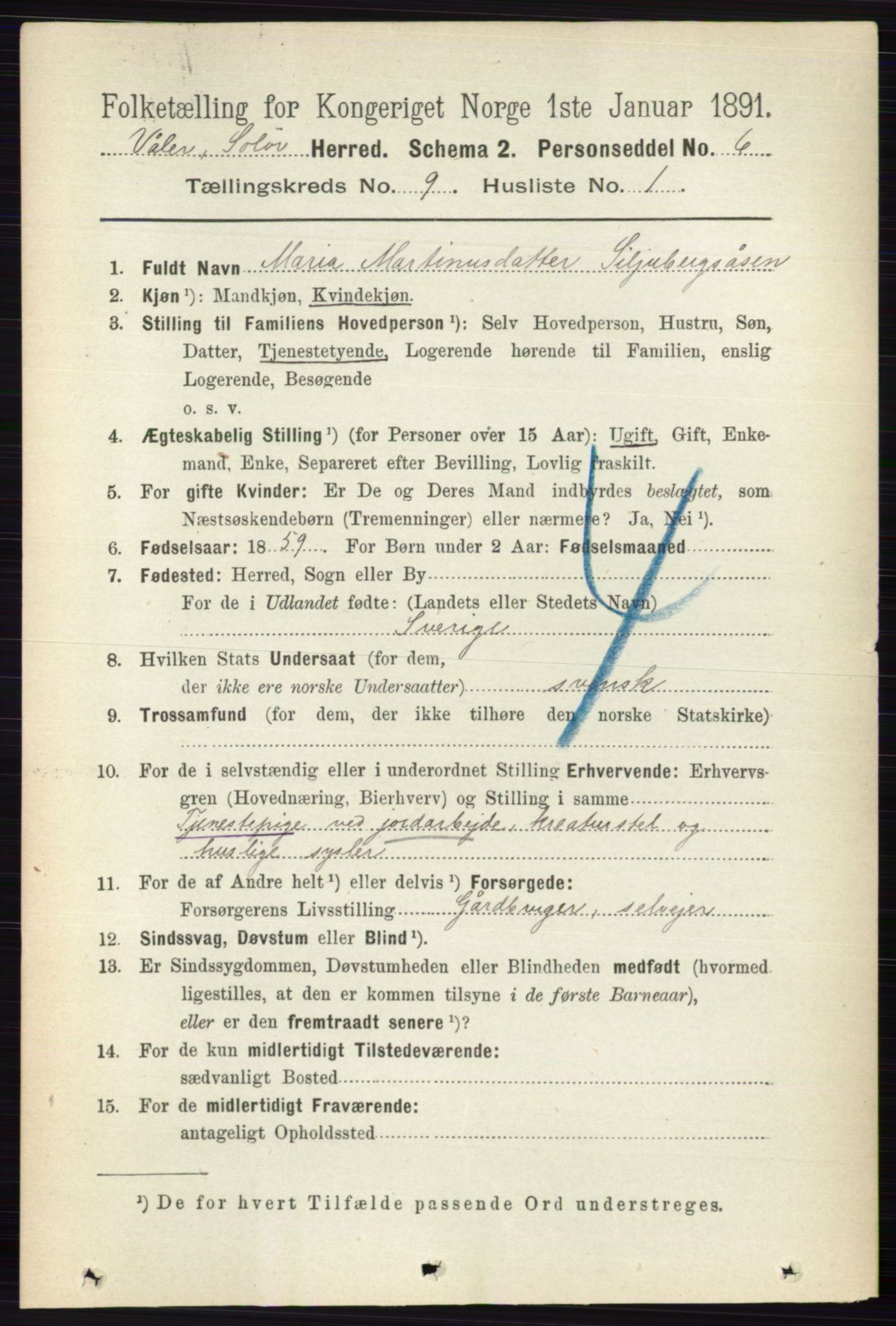 RA, 1891 census for 0426 Våler, 1891, p. 3859