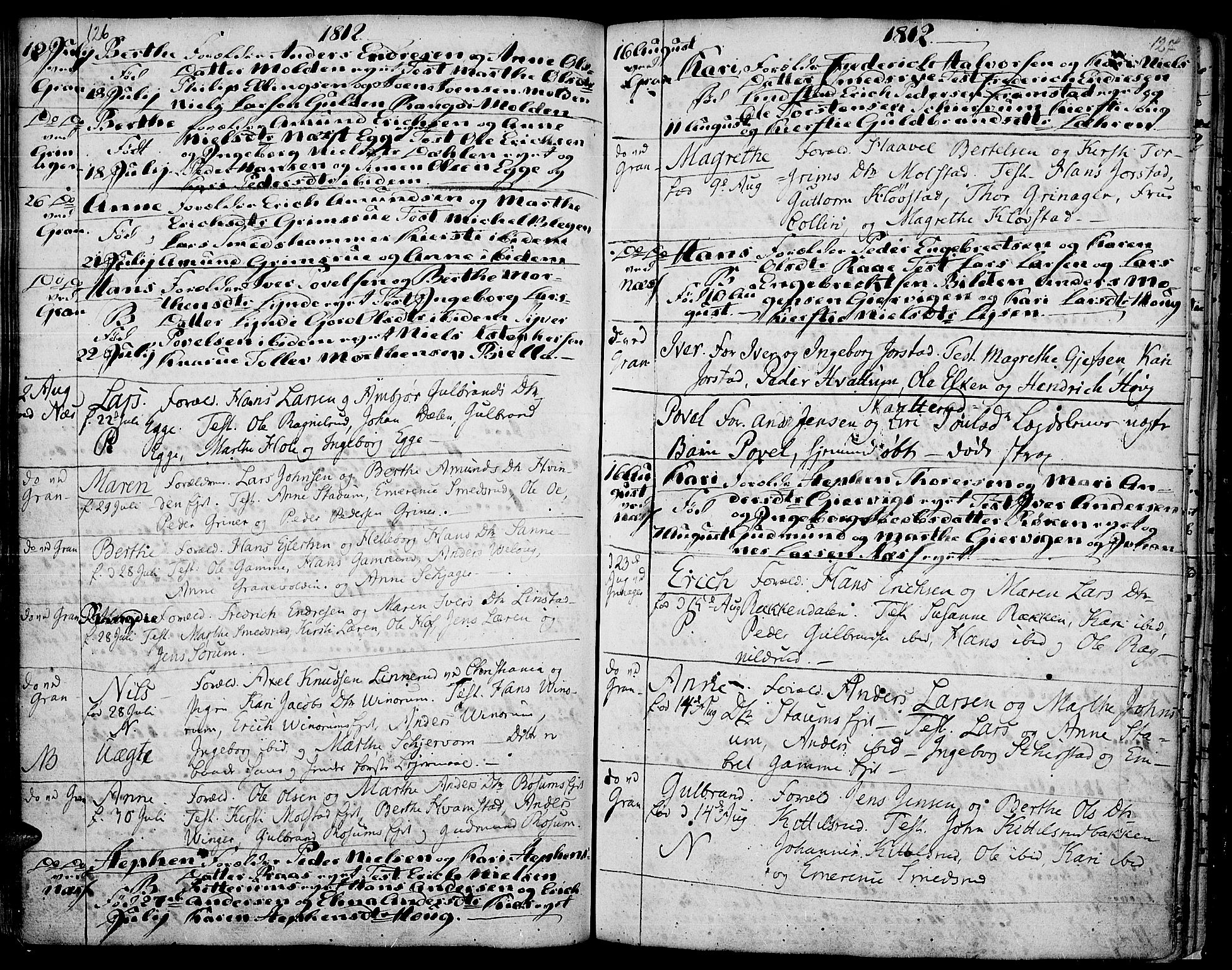 Gran prestekontor, AV/SAH-PREST-112/H/Ha/Haa/L0007: Parish register (official) no. 7, 1804-1815, p. 126-127