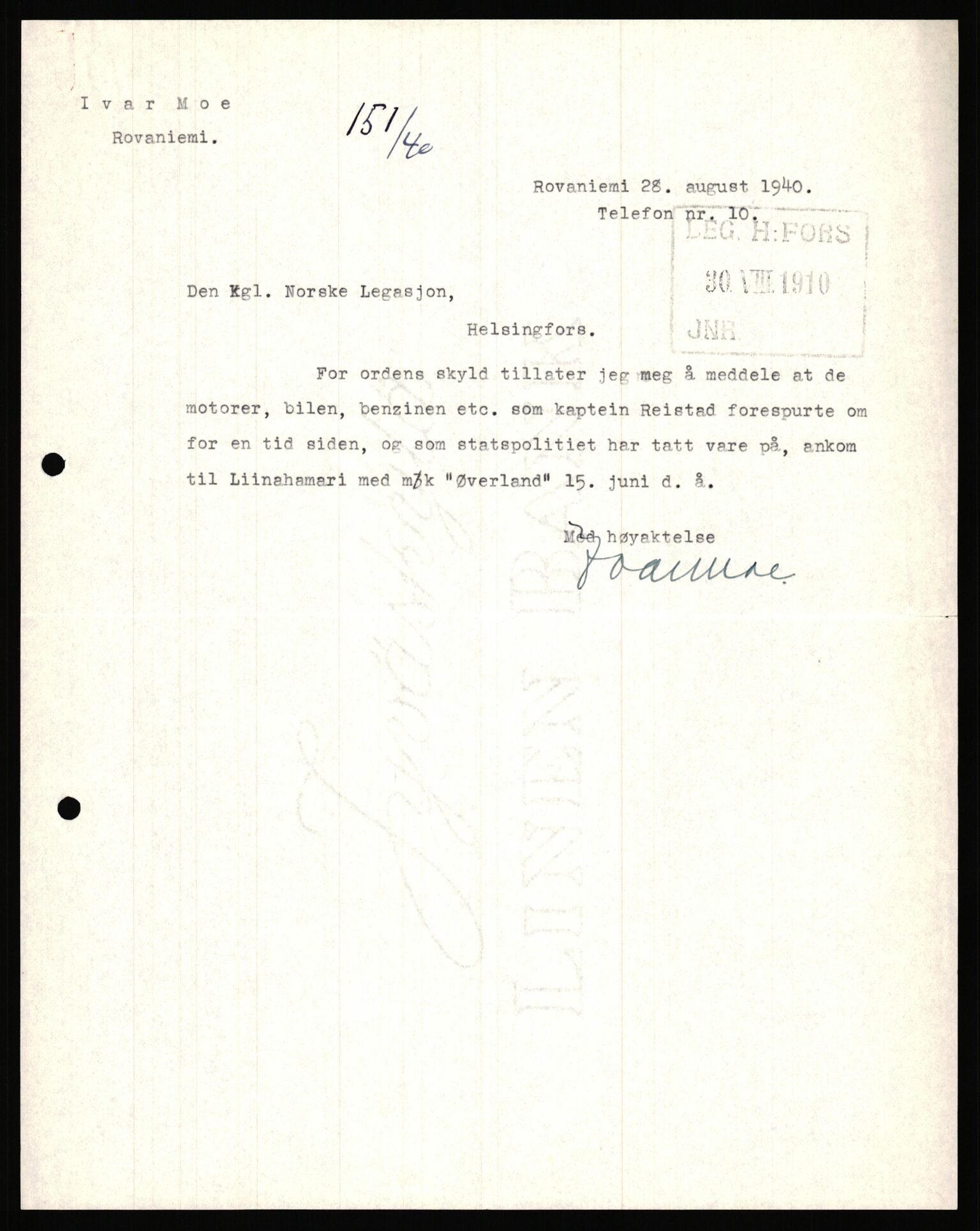 Forsvaret, Forsvarets krigshistoriske avdeling, AV/RA-RAFA-2017/Y/Ya/L0006: II-C-11-11,2 - Utenriksdepartementet.  Legasjonen i Helsingfors., 1940-1946, p. 172