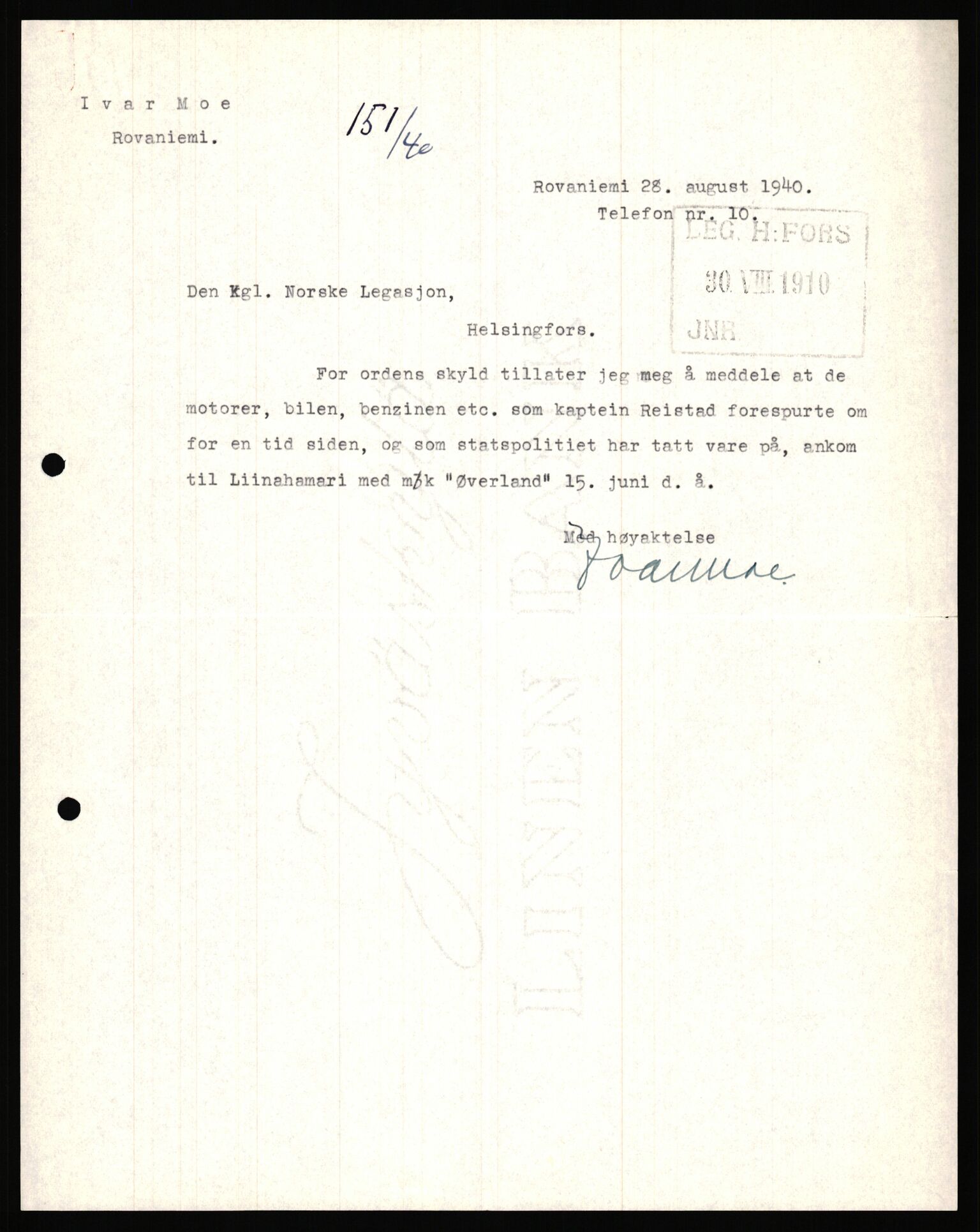 Forsvaret, Forsvarets krigshistoriske avdeling, RA/RAFA-2017/Y/Ya/L0006: II-C-11-11,2 - Utenriksdepartementet.  Legasjonen i Helsingfors., 1940-1946, p. 172