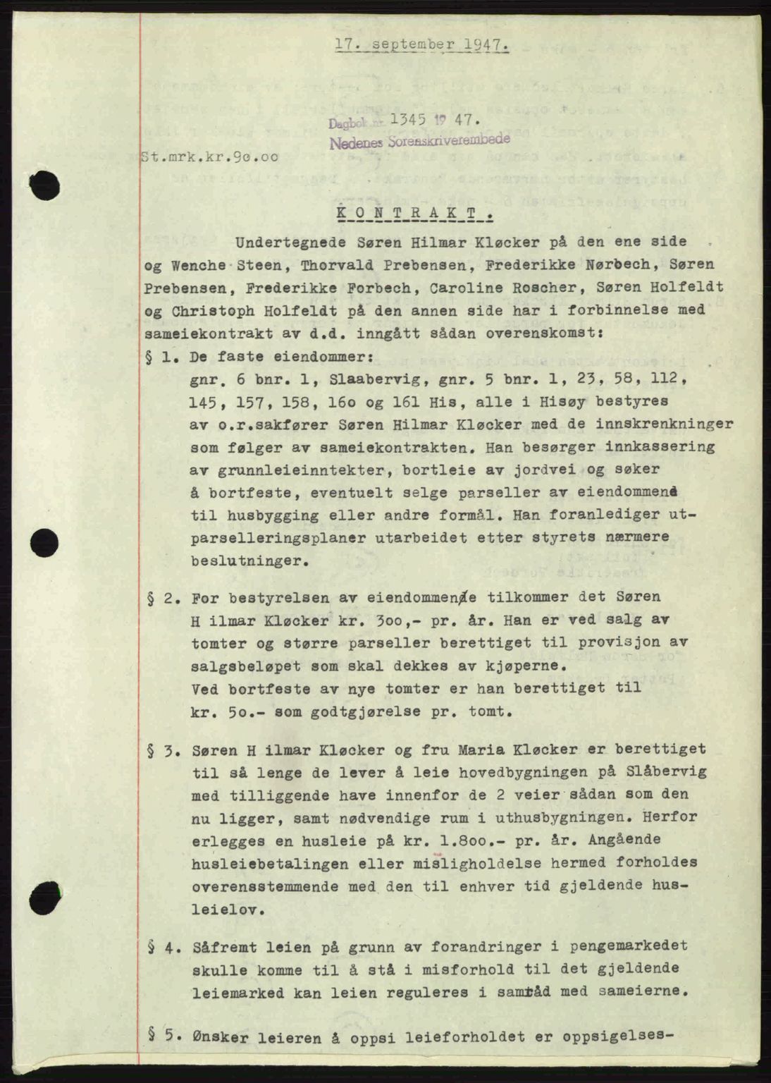 Nedenes sorenskriveri, AV/SAK-1221-0006/G/Gb/Gba/L0058: Mortgage book no. A10, 1947-1948, Diary no: : 1345/1947