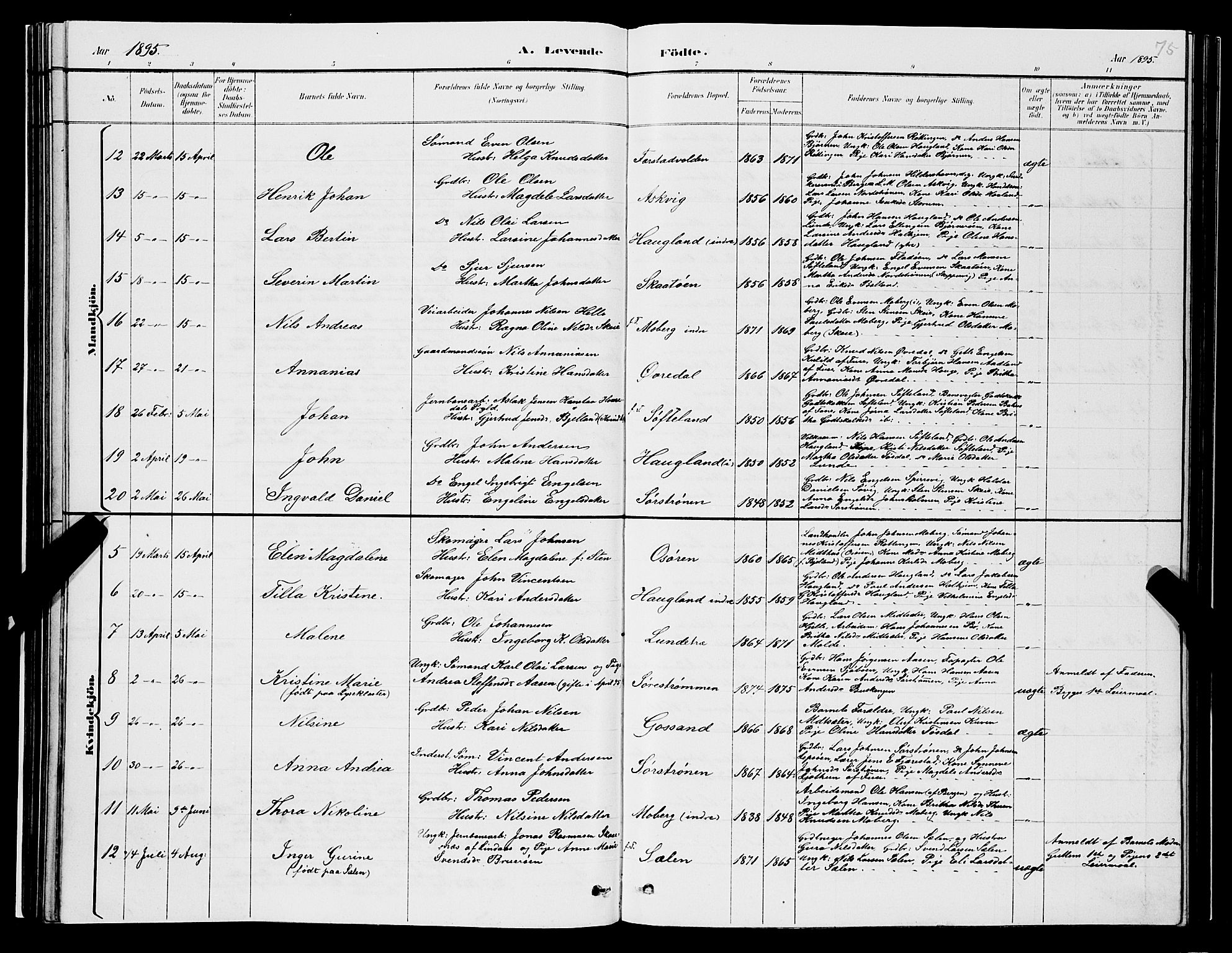 Os sokneprestembete, AV/SAB-A-99929: Parish register (copy) no. A 2, 1880-1896, p. 75