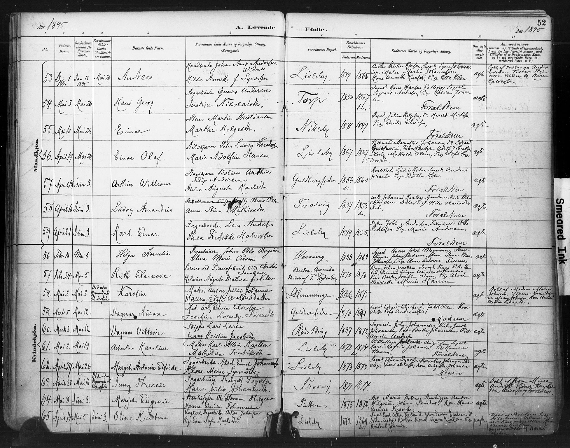Glemmen prestekontor Kirkebøker, SAO/A-10908/F/Fa/L0013: Parish register (official) no. 13, 1892-1907, p. 52