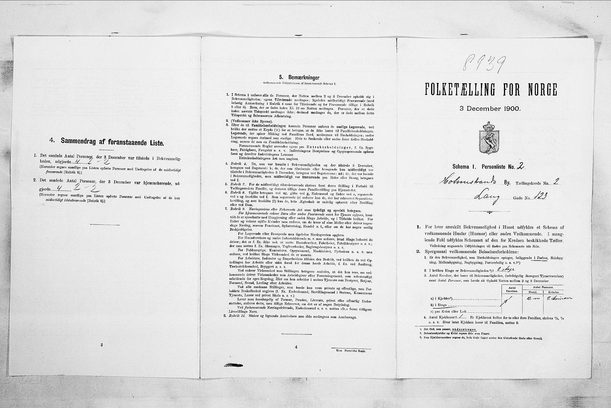 RA, 1900 census for Holmestrand, 1900, p. 549