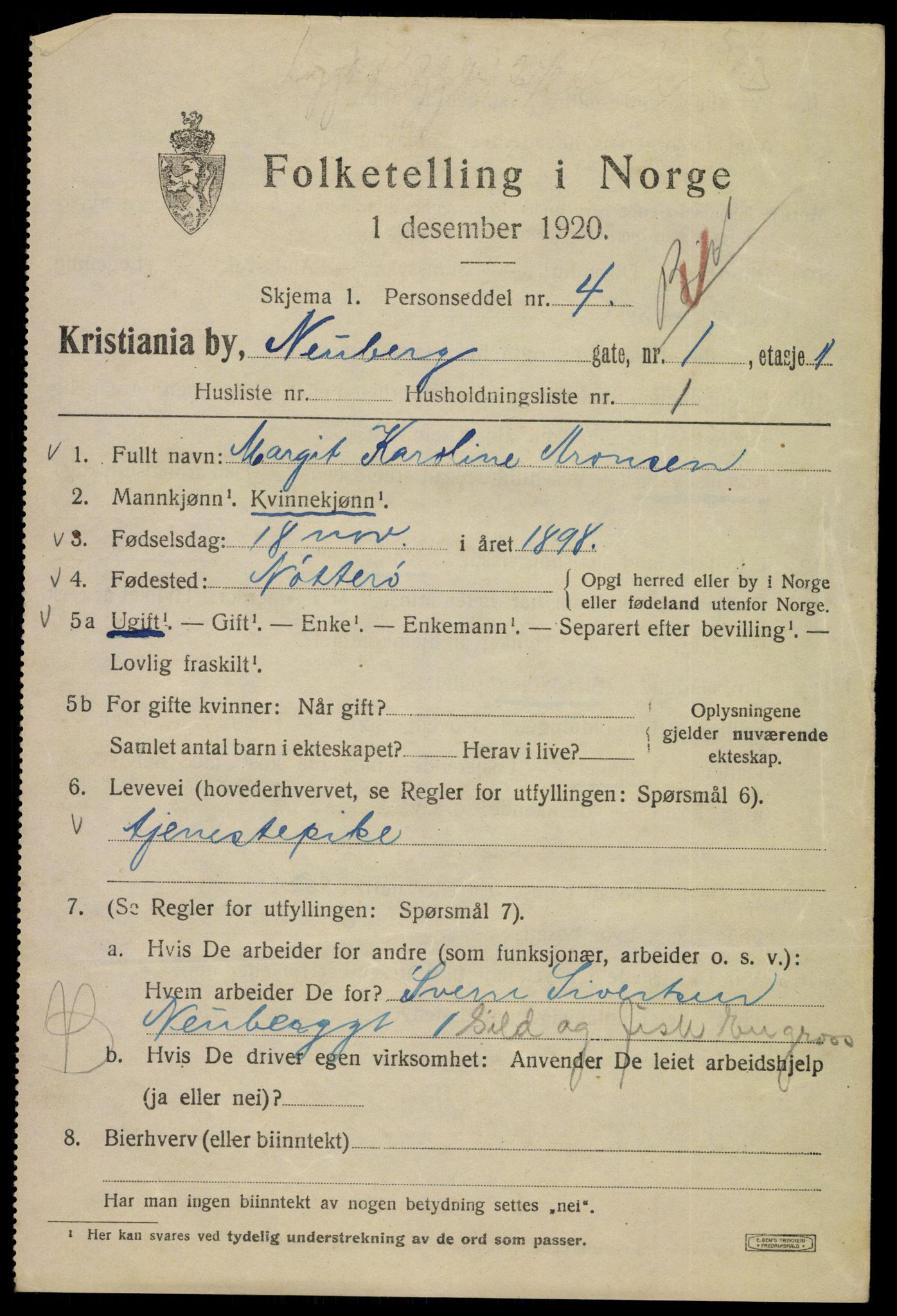 SAO, 1920 census for Kristiania, 1920, p. 410913