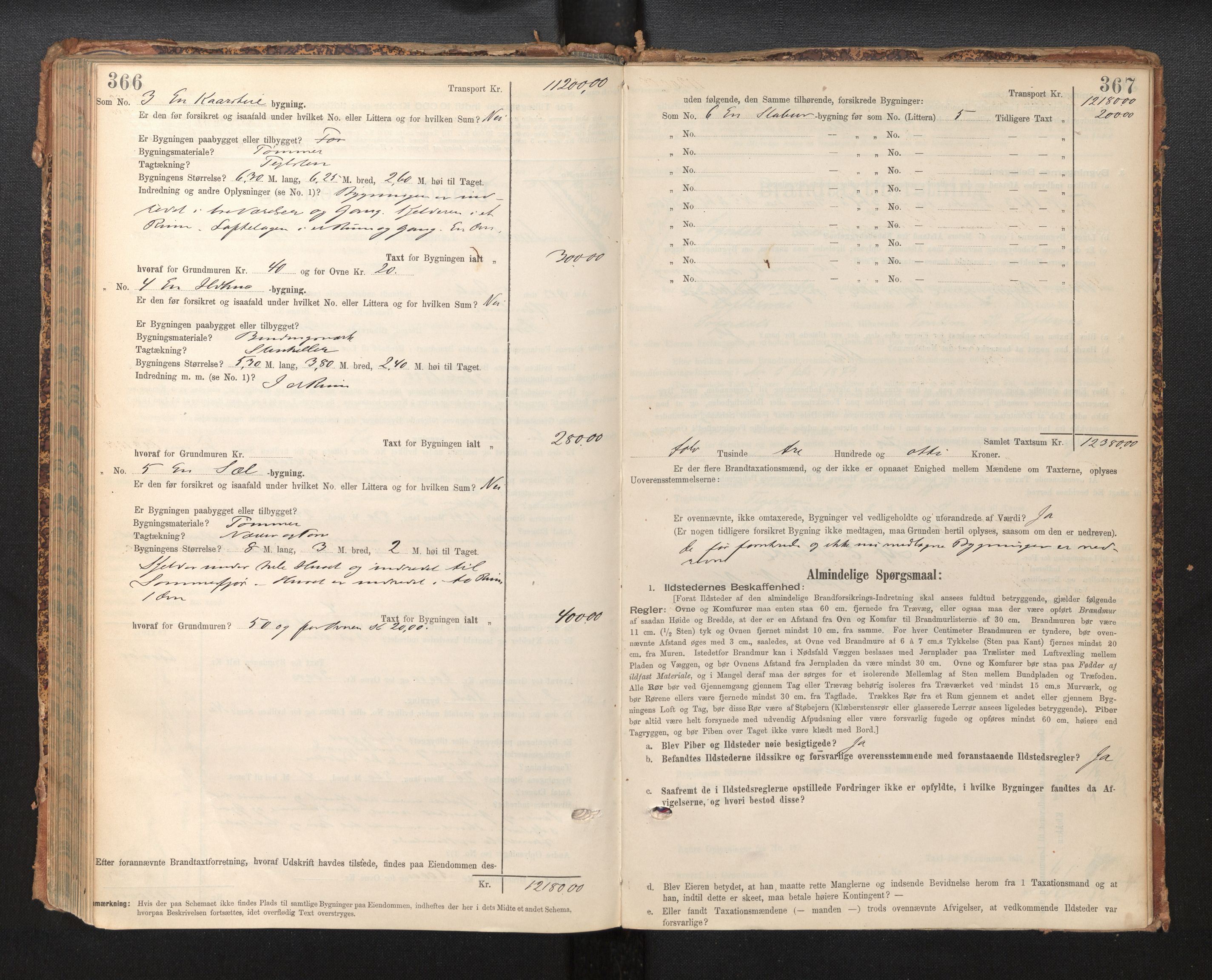 Lensmannen i Sogndal, AV/SAB-A-29901/0012/L0009: Branntakstprotokoll, skjematakst, 1901-1914, p. 366-367