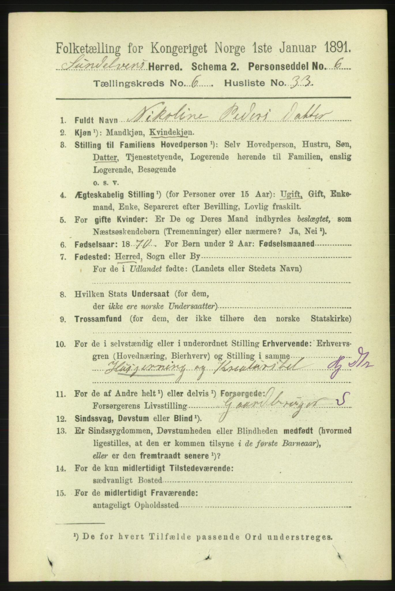 RA, 1891 census for 1523 Sunnylven, 1891, p. 1692