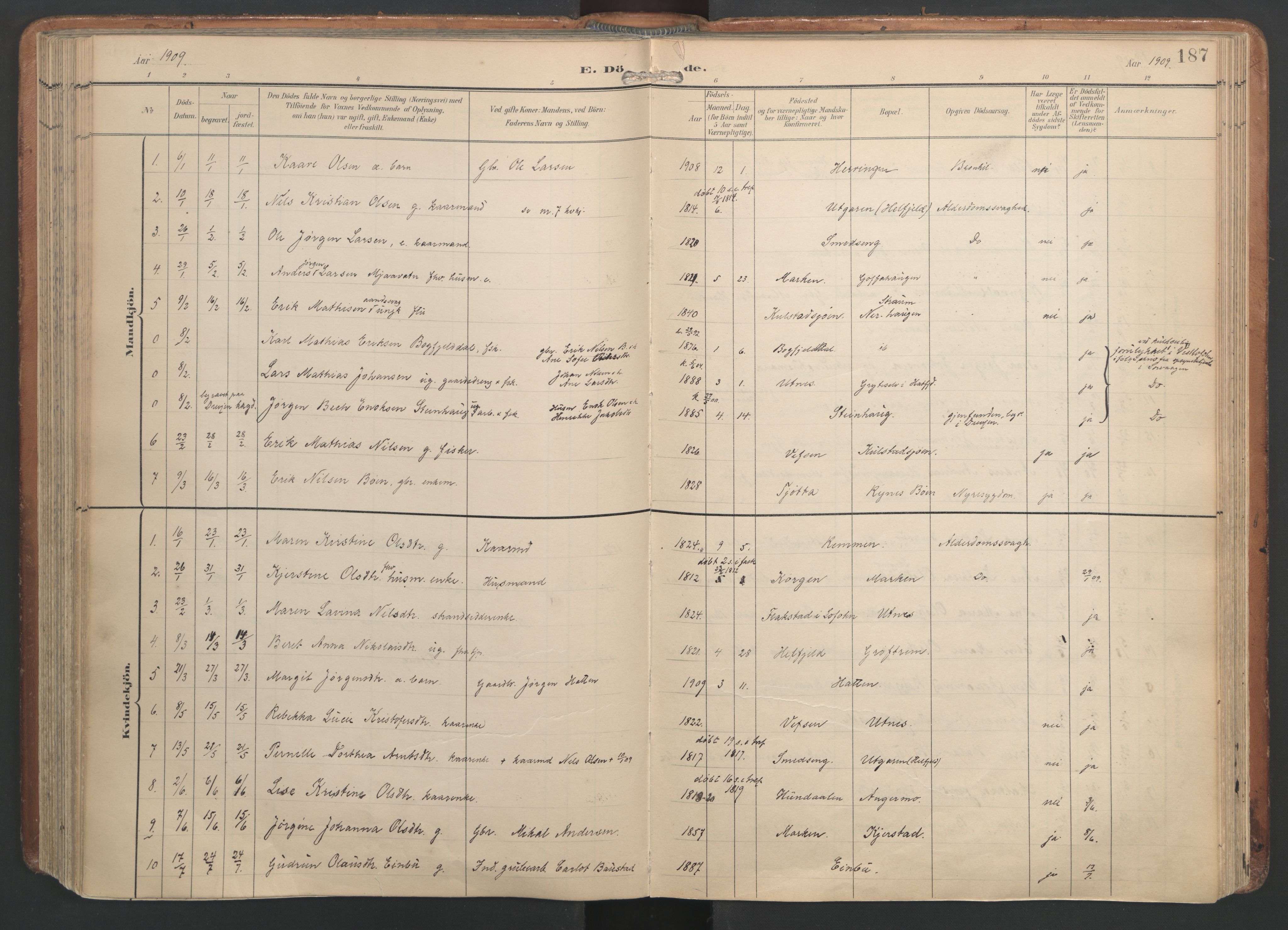 Ministerialprotokoller, klokkerbøker og fødselsregistre - Nordland, AV/SAT-A-1459/820/L0298: Parish register (official) no. 820A19, 1897-1915, p. 187