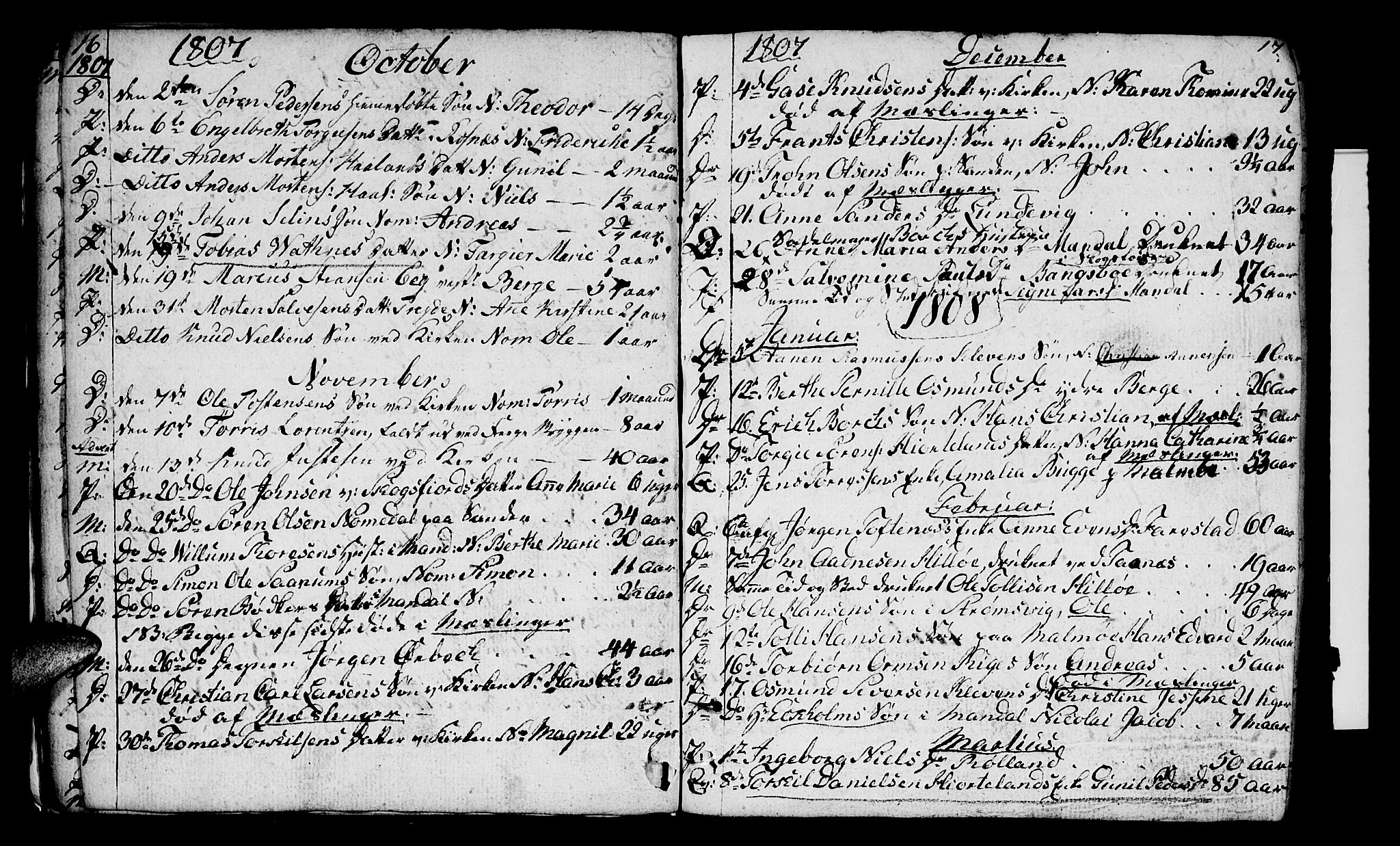 Mandal sokneprestkontor, SAK/1111-0030/F/Fa/Faa/L0009: Parish register (official) no. A 9, 1804-1818, p. 16-17