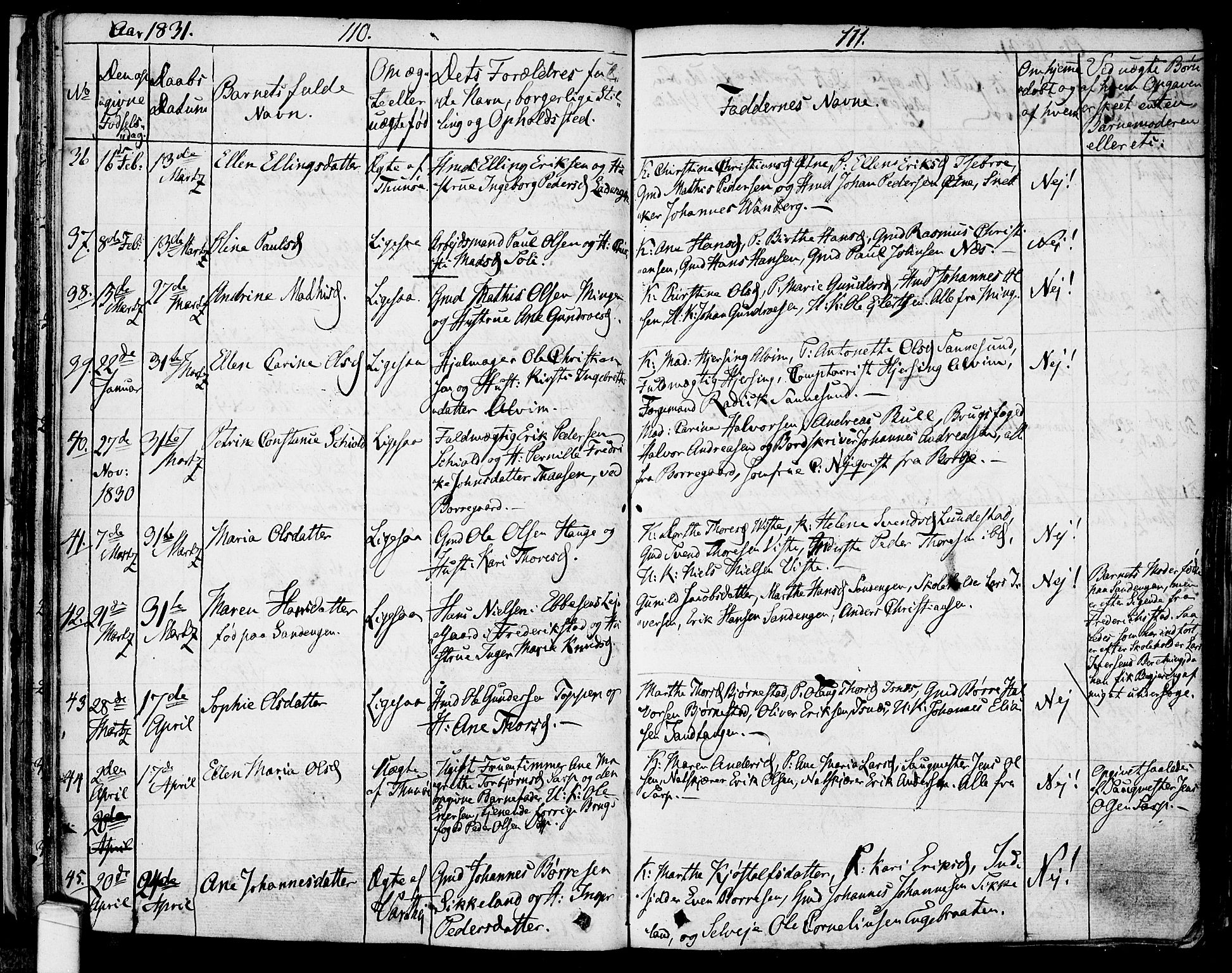 Tune prestekontor Kirkebøker, SAO/A-2007/F/Fa/L0007: Parish register (official) no. 7, 1831-1837, p. 110-111