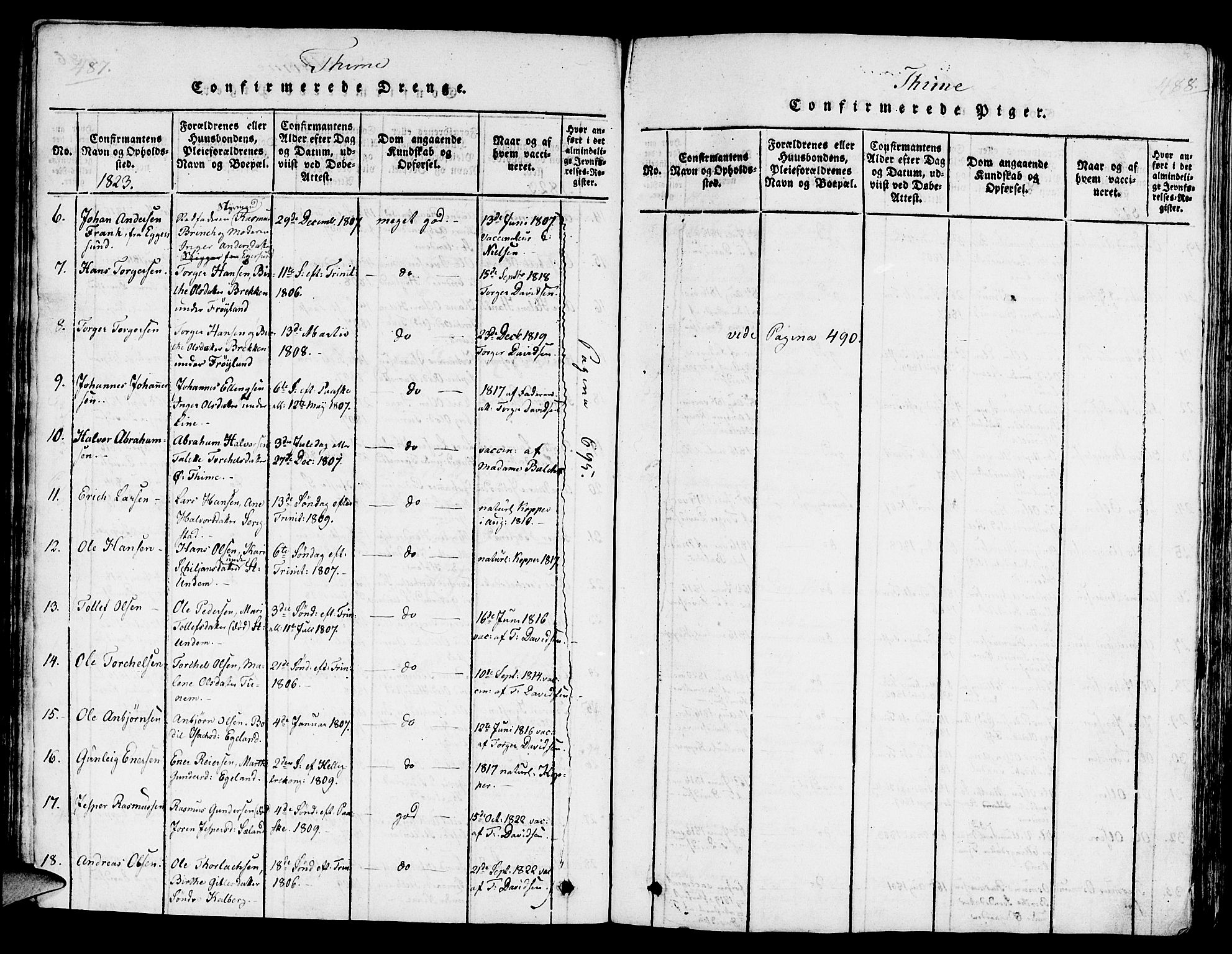 Lye sokneprestkontor, AV/SAST-A-101794/001/30/30BA/L0003: Parish register (official) no. A 3 /1, 1816-1826, p. 487-488