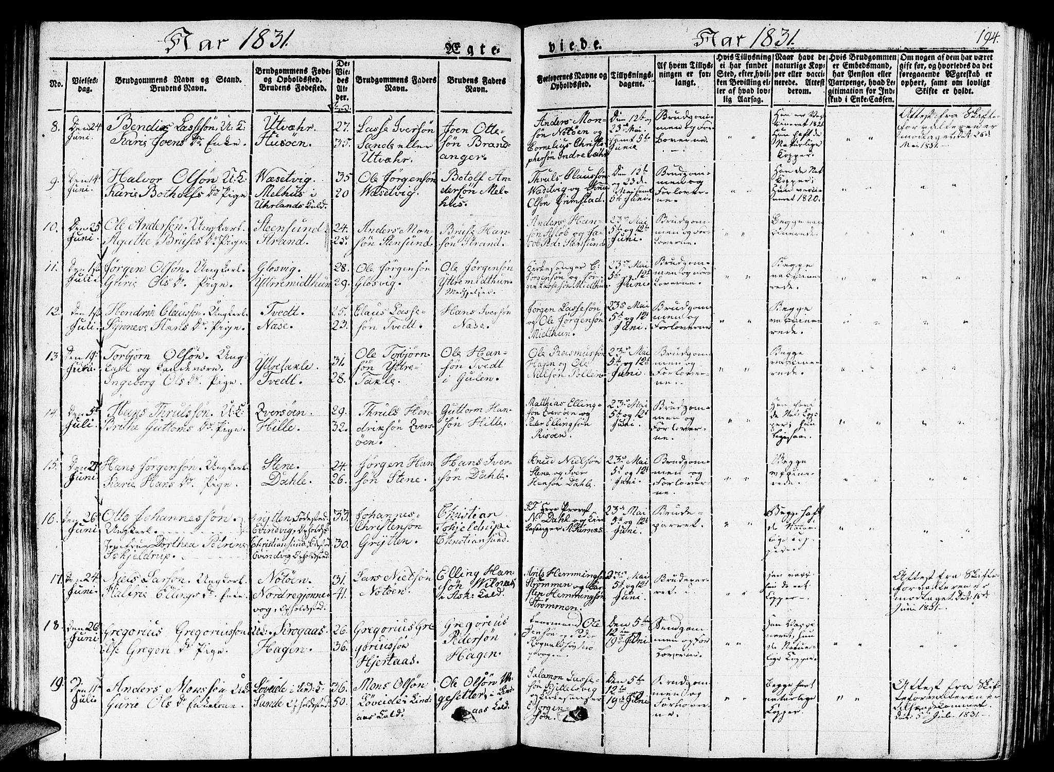 Gulen sokneprestembete, SAB/A-80201/H/Haa/Haaa/L0019: Parish register (official) no. A 19, 1826-1836, p. 194