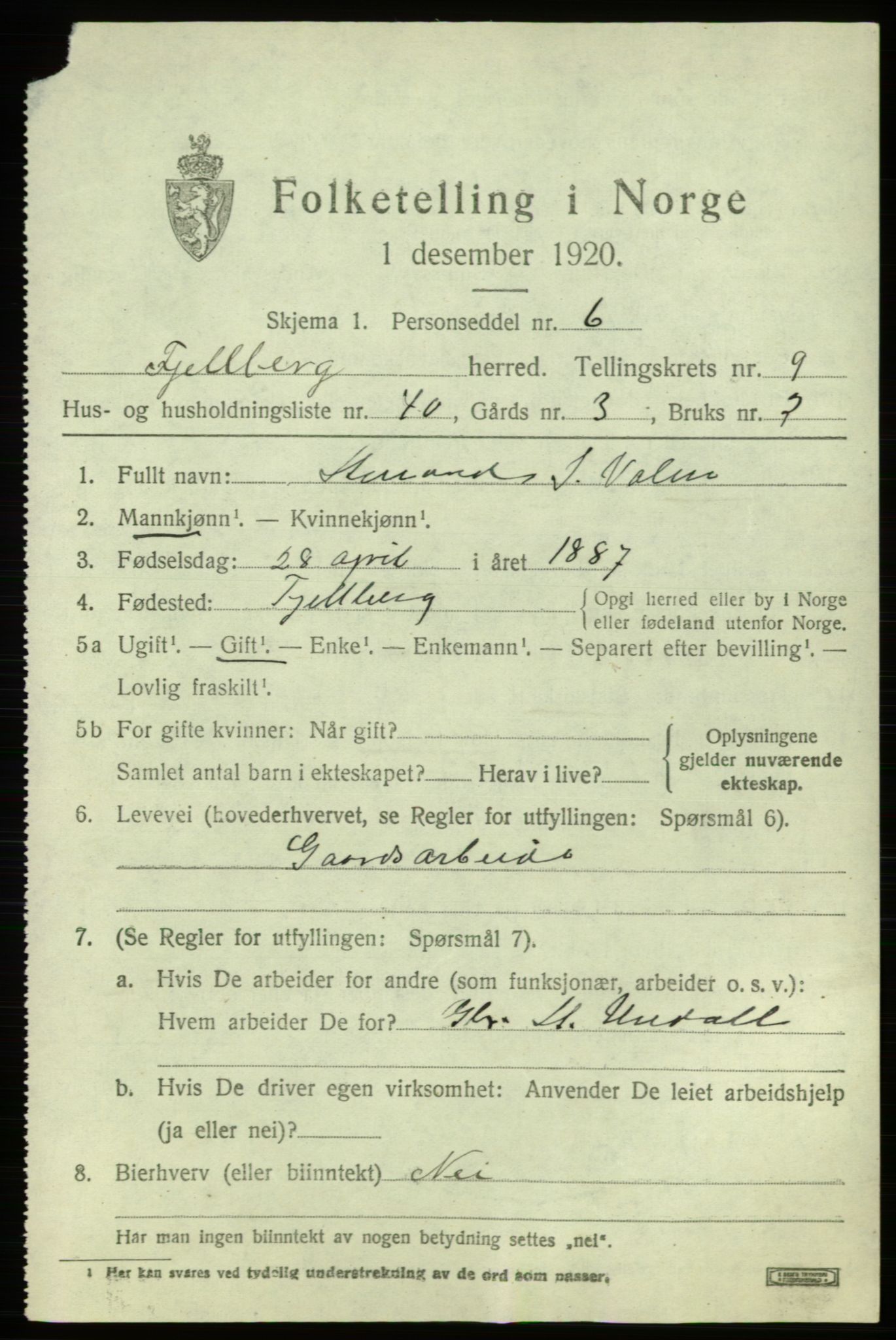 SAB, 1920 census for Fjelberg, 1920, p. 4431