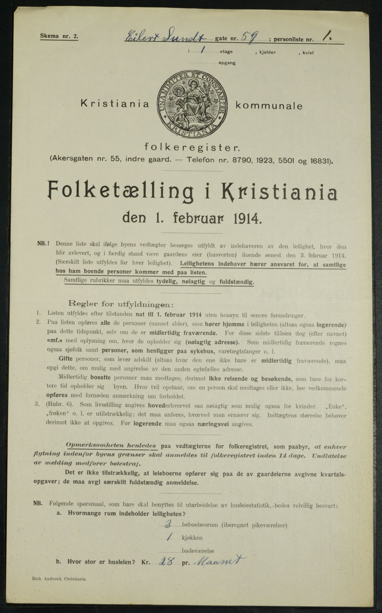 OBA, Municipal Census 1914 for Kristiania, 1914, p. 19726