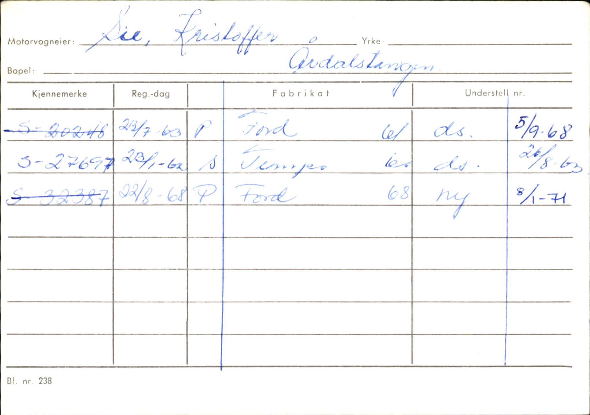 Statens vegvesen, Sogn og Fjordane vegkontor, SAB/A-5301/4/F/L0146: Registerkort Årdal R-Å samt diverse kort, 1945-1975, p. 290