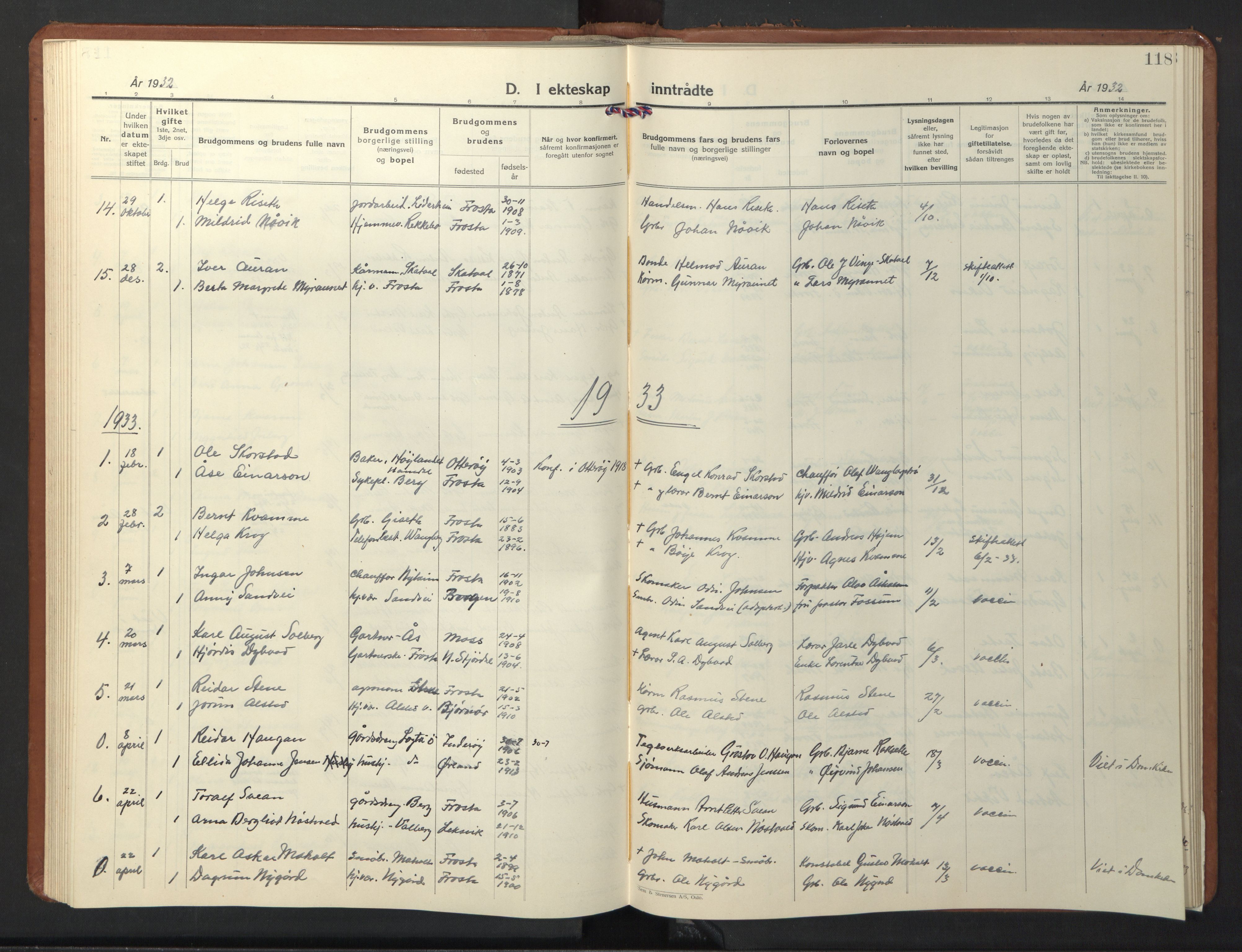 Ministerialprotokoller, klokkerbøker og fødselsregistre - Nord-Trøndelag, SAT/A-1458/713/L0125: Parish register (copy) no. 713C02, 1931-1941, p. 118