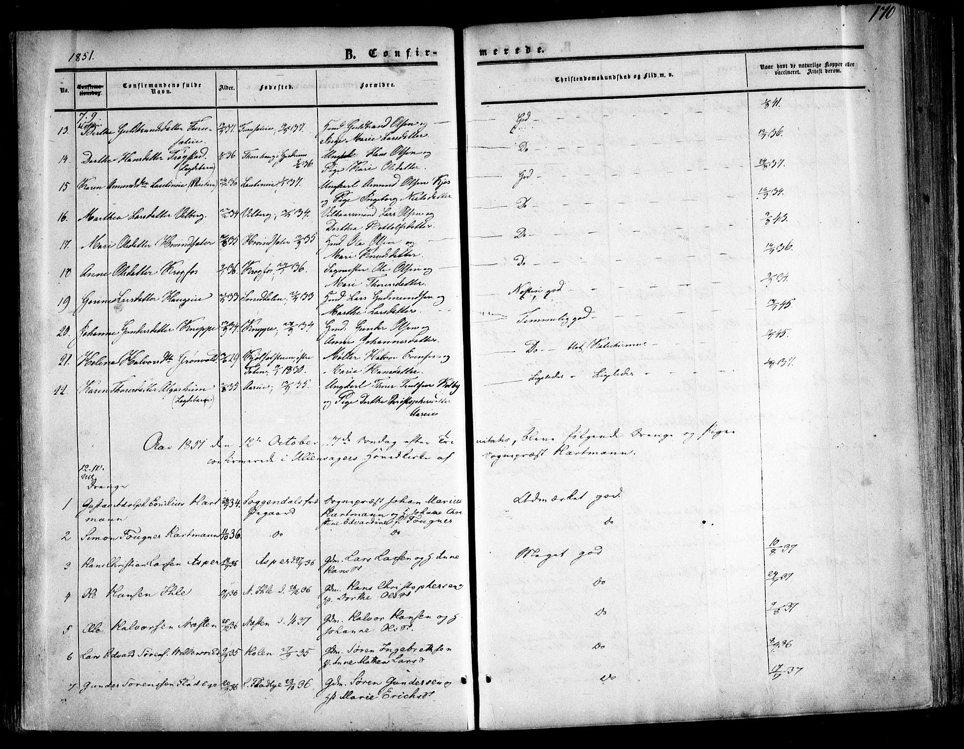 Ullensaker prestekontor Kirkebøker, AV/SAO-A-10236a/F/Fa/L0015.a: Parish register (official) no. I 15A, 1851-1862, p. 170