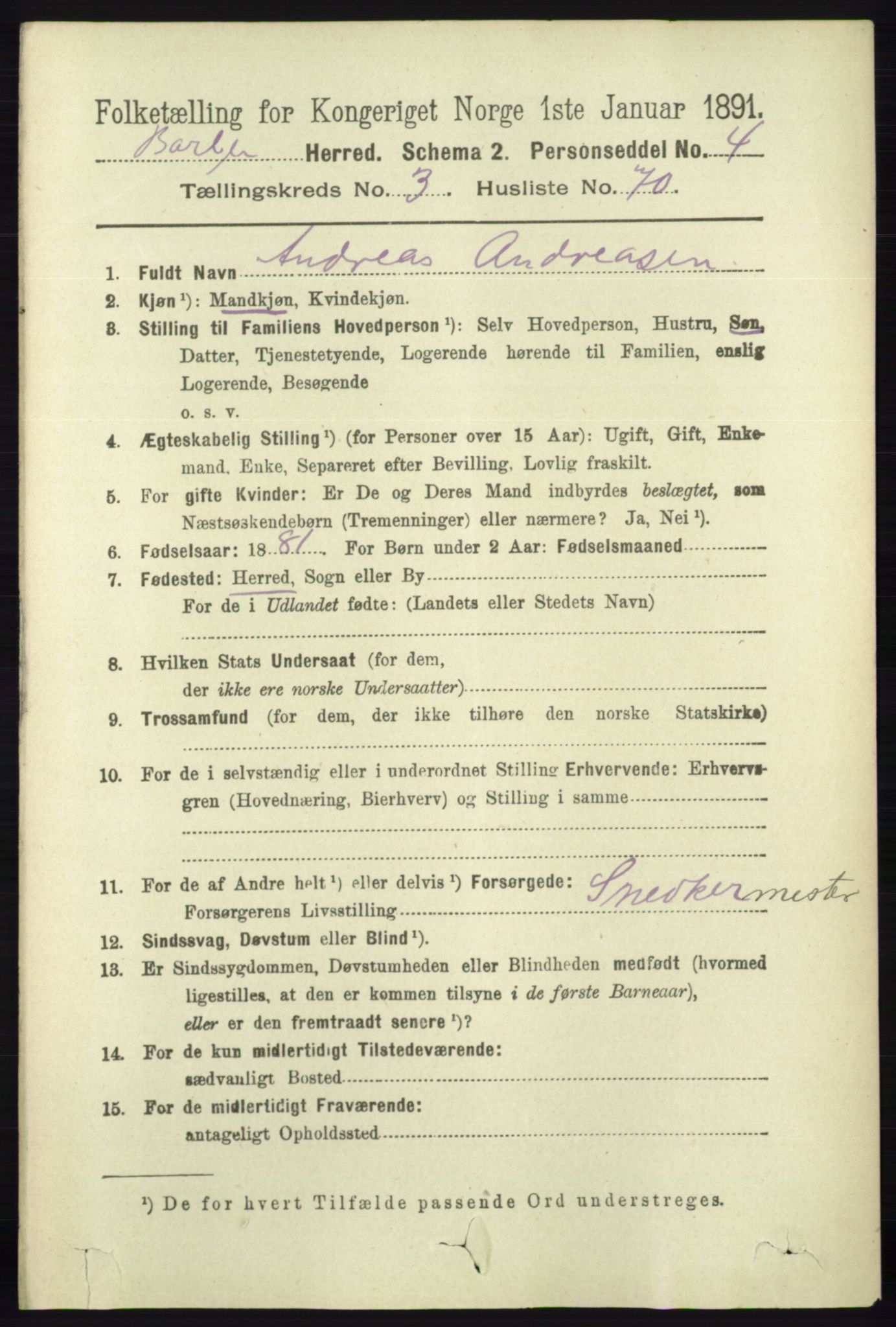 RA, 1891 census for 0990 Barbu, 1891, p. 2314