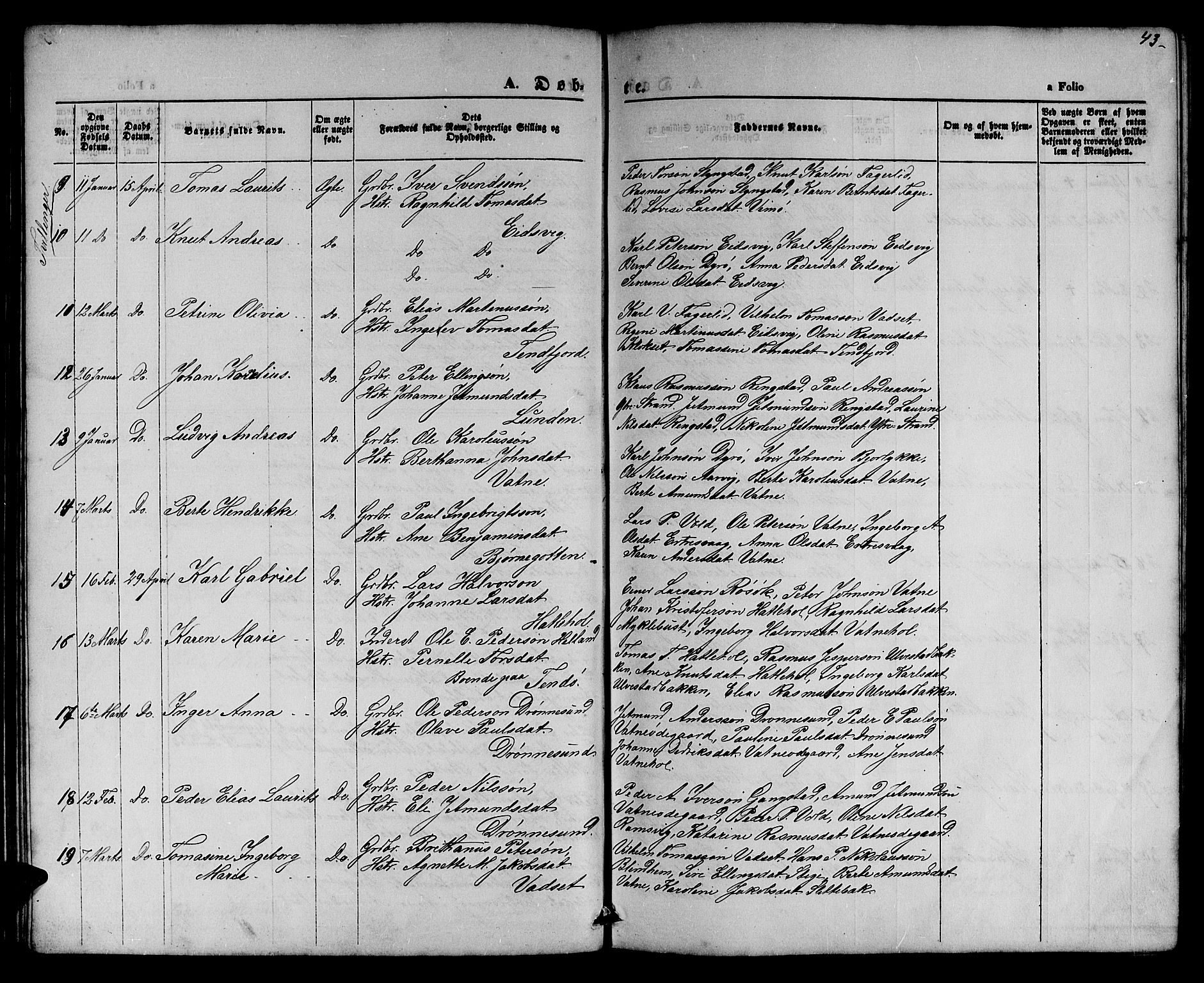 Ministerialprotokoller, klokkerbøker og fødselsregistre - Møre og Romsdal, AV/SAT-A-1454/525/L0375: Parish register (copy) no. 525C01, 1865-1879, p. 43