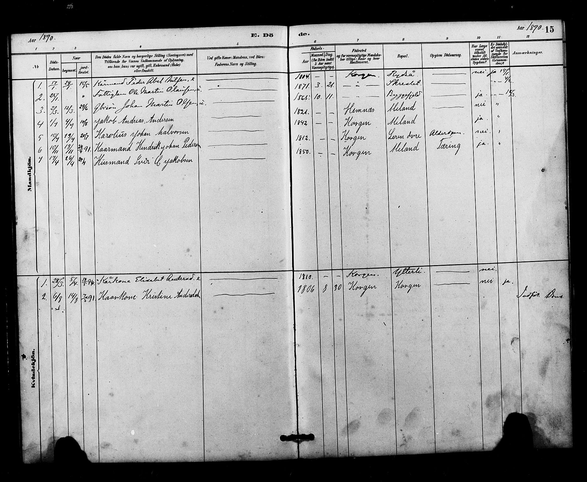 Ministerialprotokoller, klokkerbøker og fødselsregistre - Nordland, AV/SAT-A-1459/826/L0382: Parish register (copy) no. 826C02, 1879-1914, p. 15