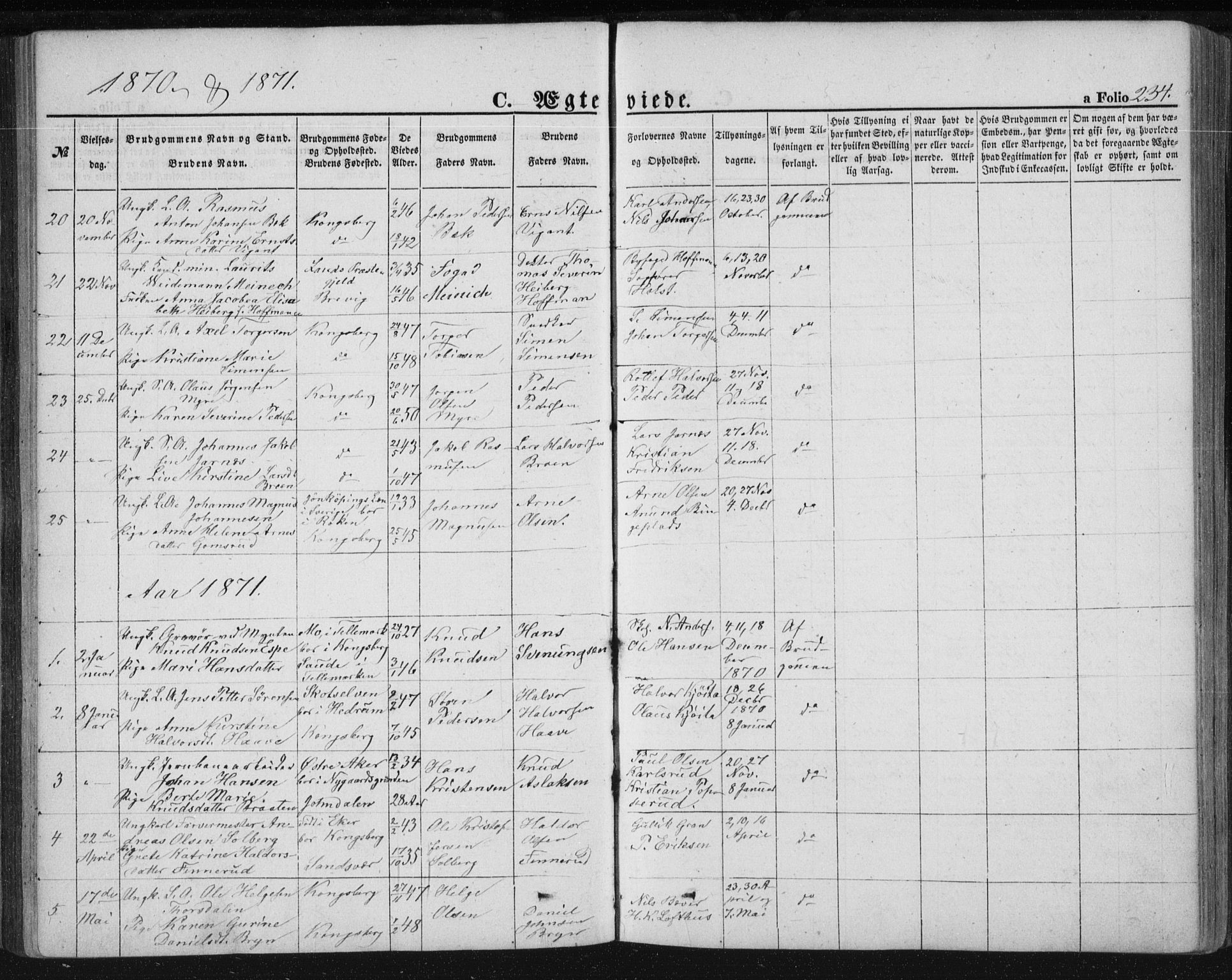 Kongsberg kirkebøker, SAKO/A-22/F/Fa/L0010: Parish register (official) no. I 10, 1859-1875, p. 234