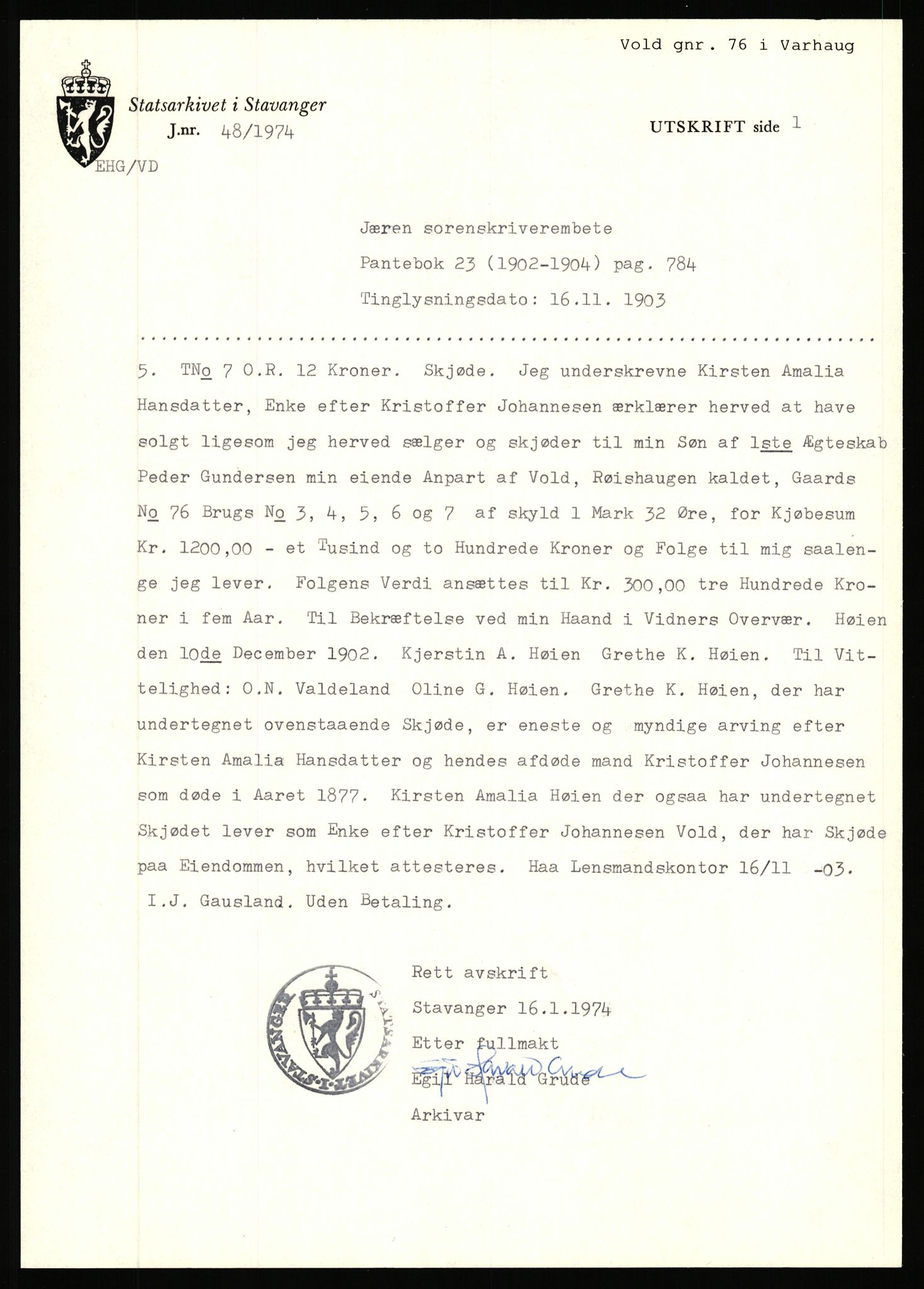 Statsarkivet i Stavanger, AV/SAST-A-101971/03/Y/Yj/L0096: Avskrifter sortert etter gårdsnavn: Vistad - Vågen søndre, 1750-1930, p. 245