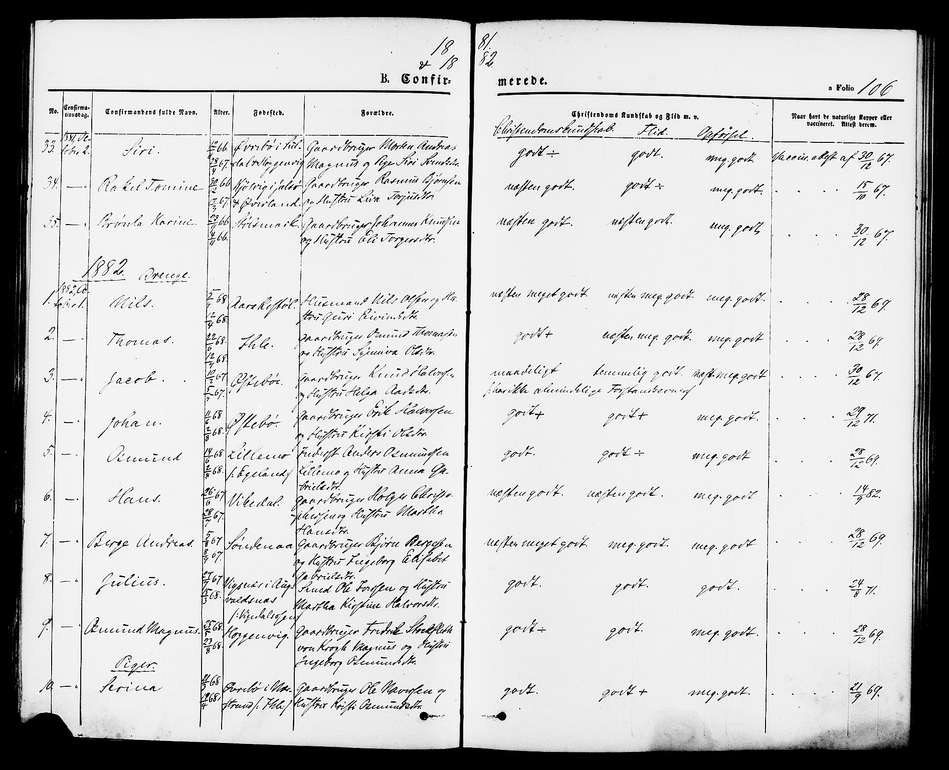 Vikedal sokneprestkontor, AV/SAST-A-101840/01/IV: Parish register (official) no. A 7, 1868-1883, p. 106