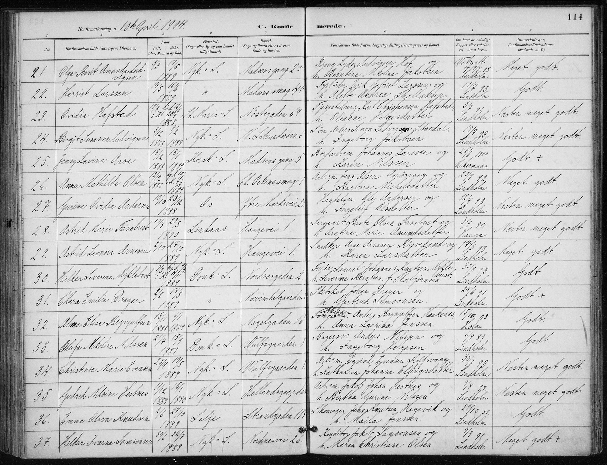 Nykirken Sokneprestembete, AV/SAB-A-77101/H/Haa/L0028: Parish register (official) no. C 7, 1887-1913, p. 114