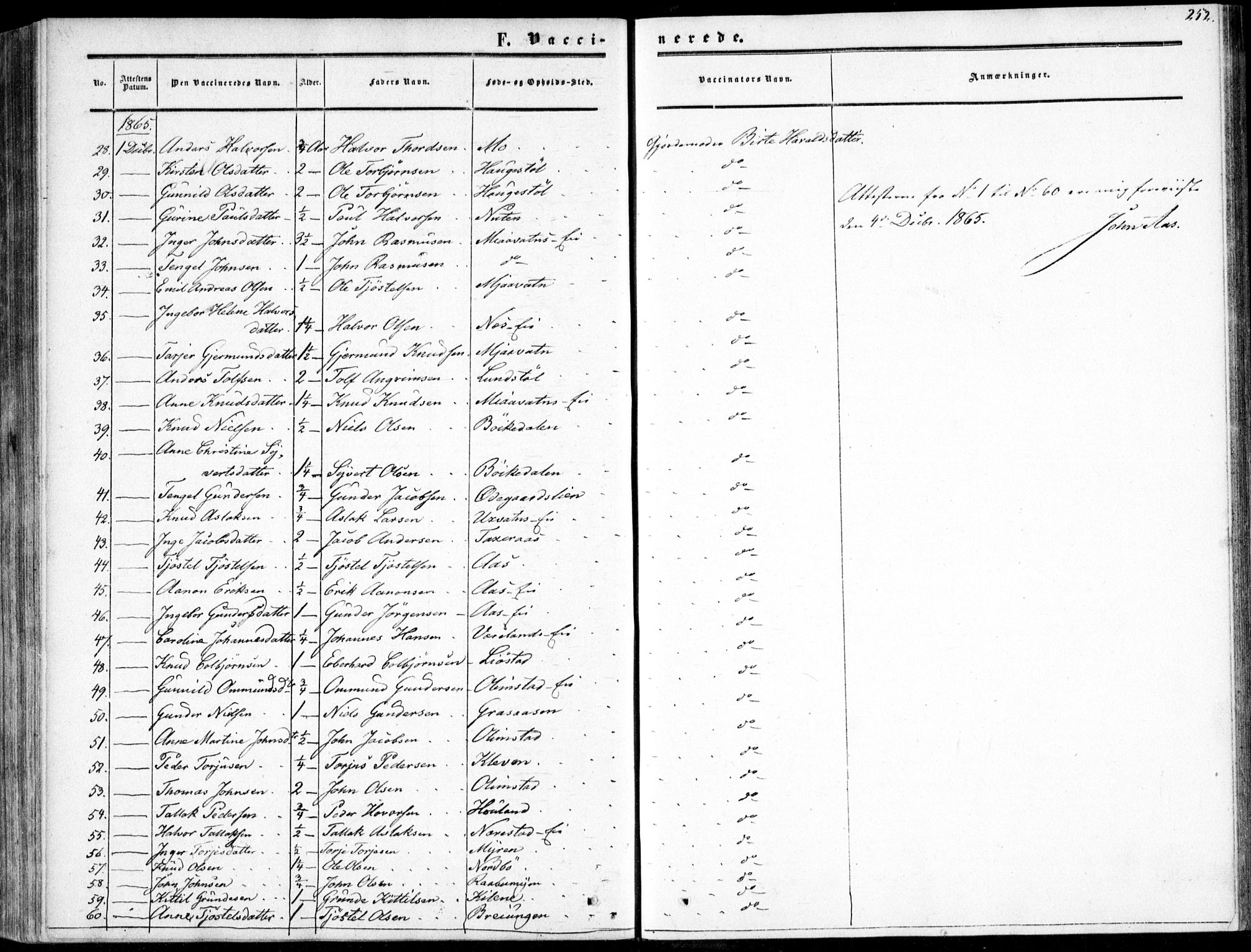 Gjerstad sokneprestkontor, AV/SAK-1111-0014/F/Fa/Fab/L0003: Parish register (official) no. A 3, 1853-1878, p. 252