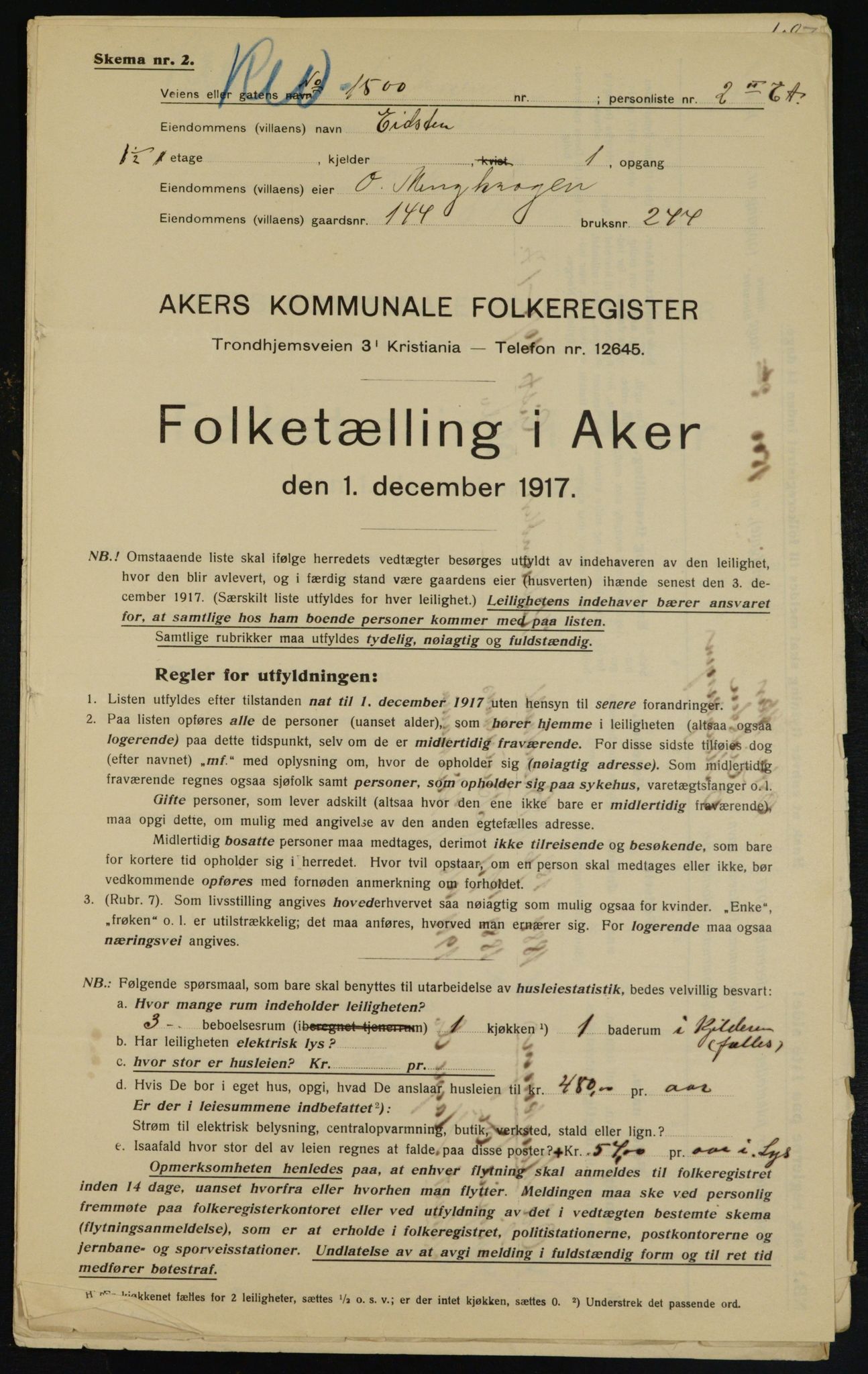 OBA, Municipal Census 1917 for Aker, 1917, p. 25664